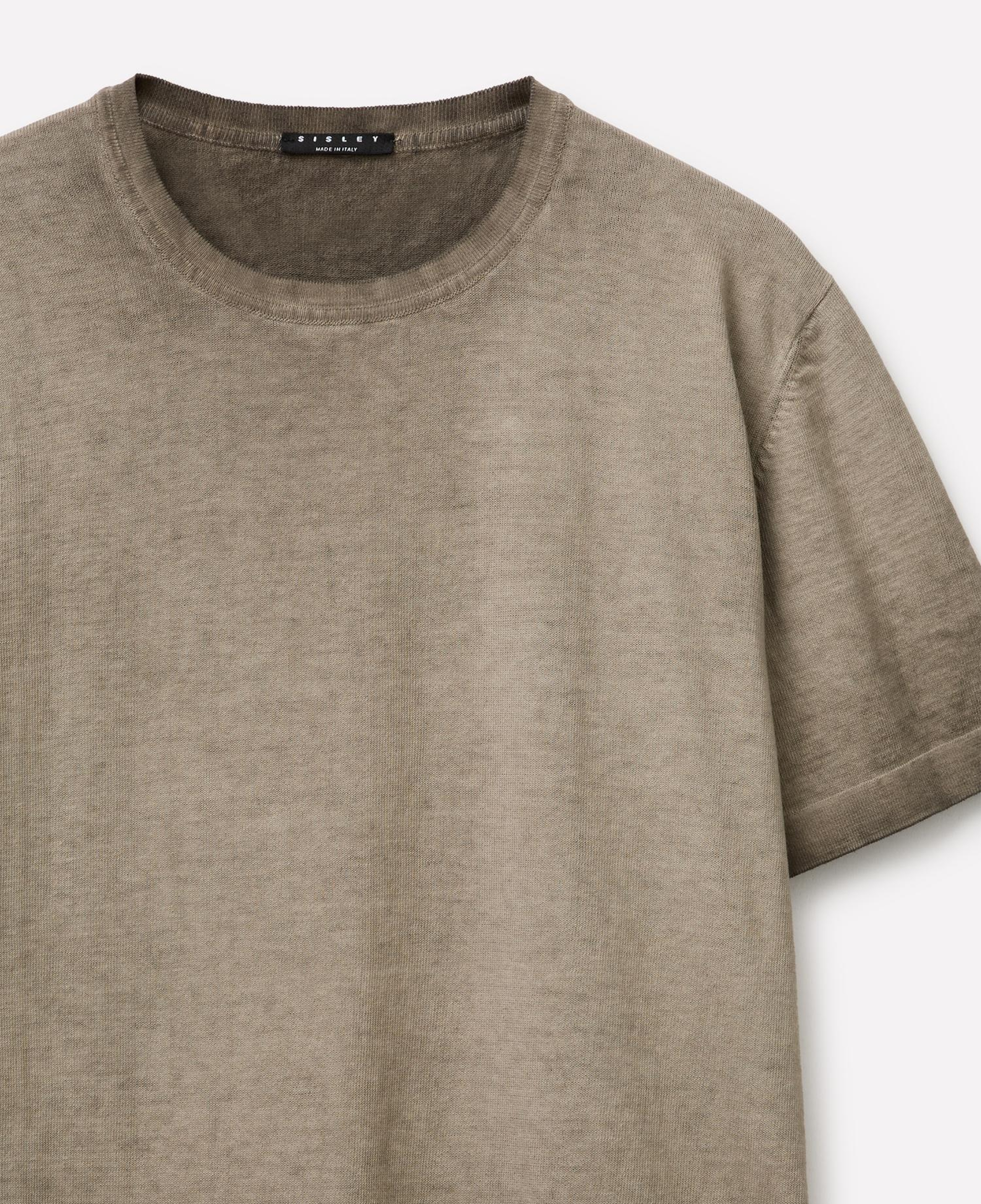 Erkek Yeşil %100 Pamuk Örgü Manşet Detaylı Ribana Yaka T-Shirt
