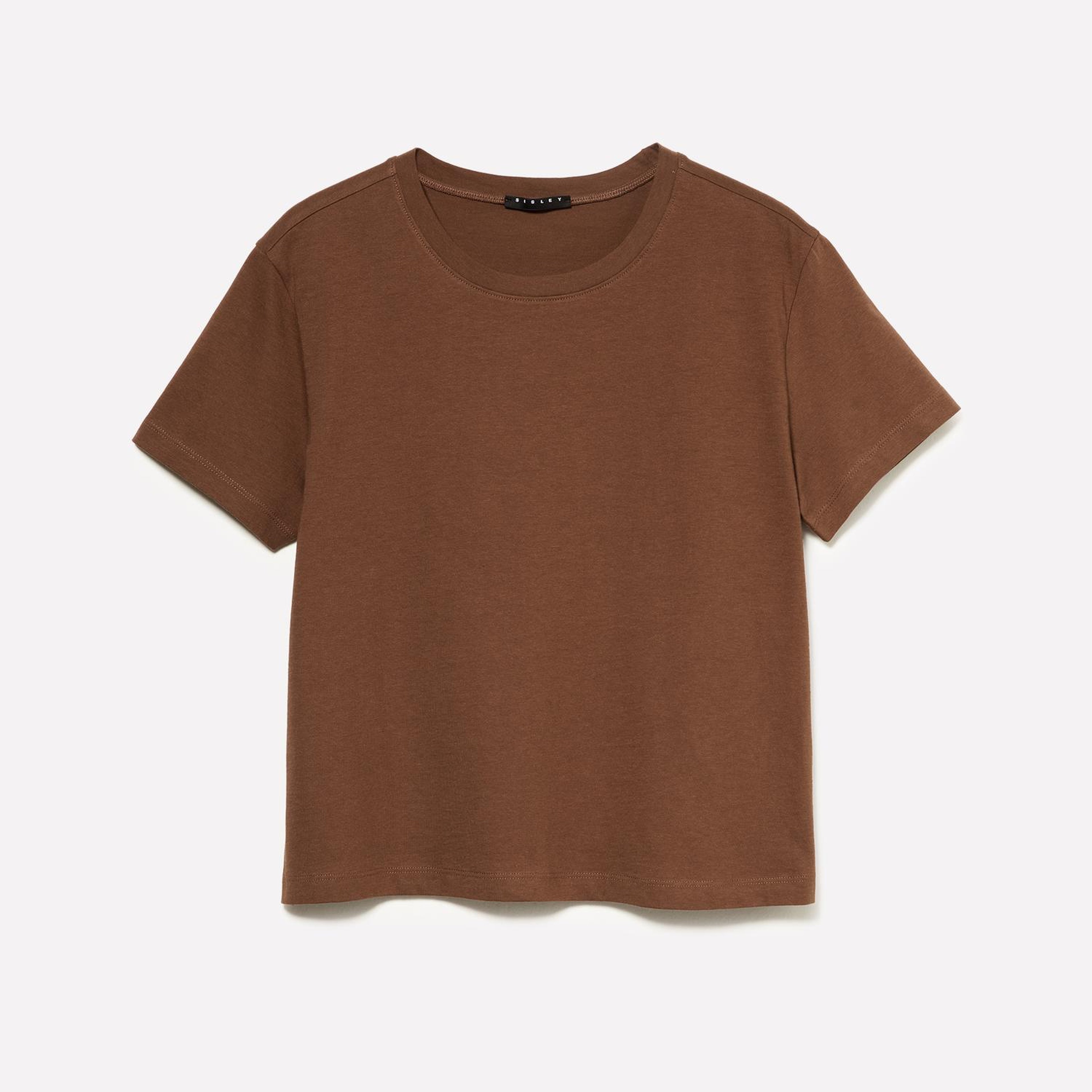 Kadın Kahverengi %100 Pamuk Bisiklet Yakalı T-Shirt