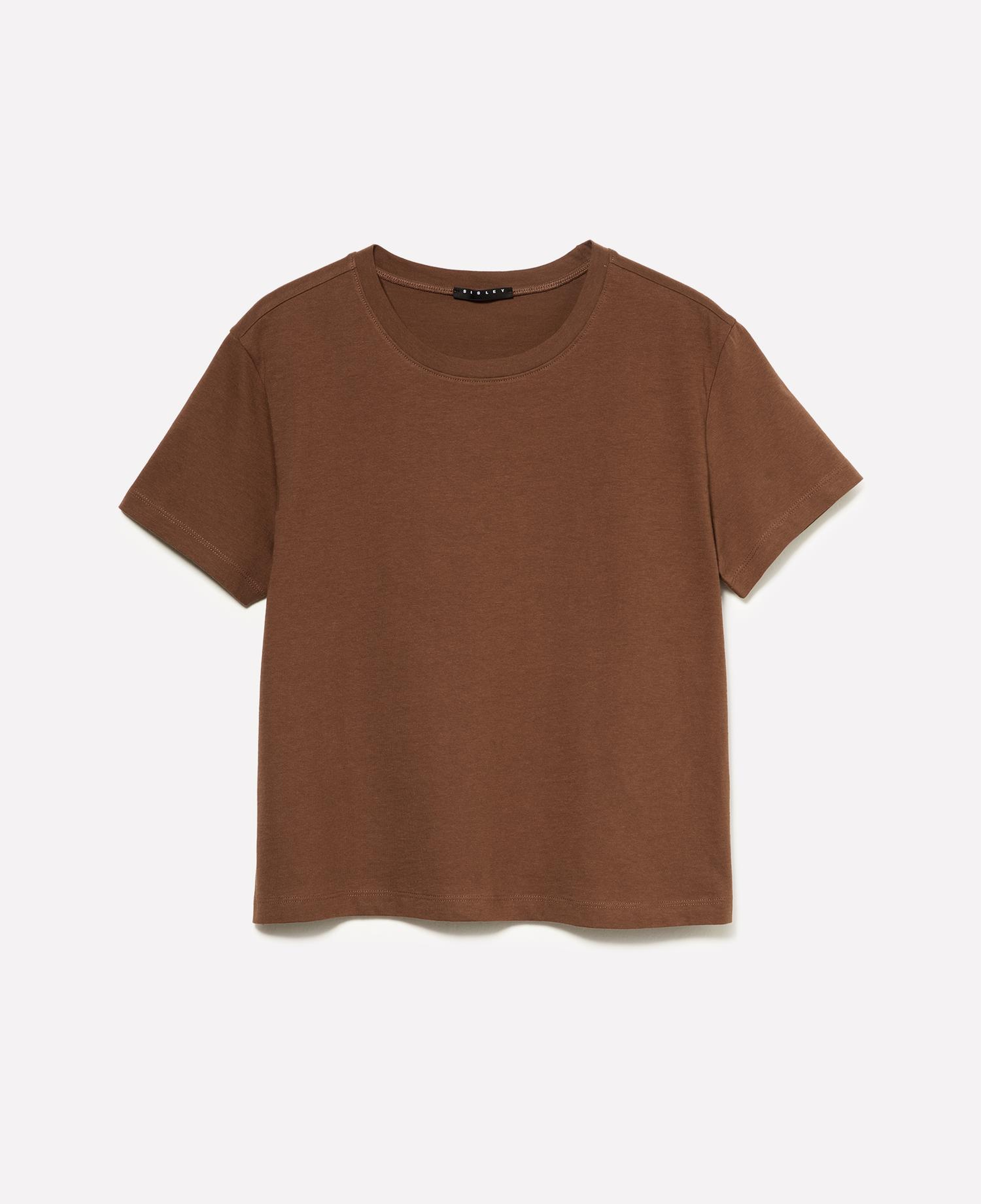 Kadın Kahverengi %100 Pamuk Bisiklet Yakalı T-Shirt