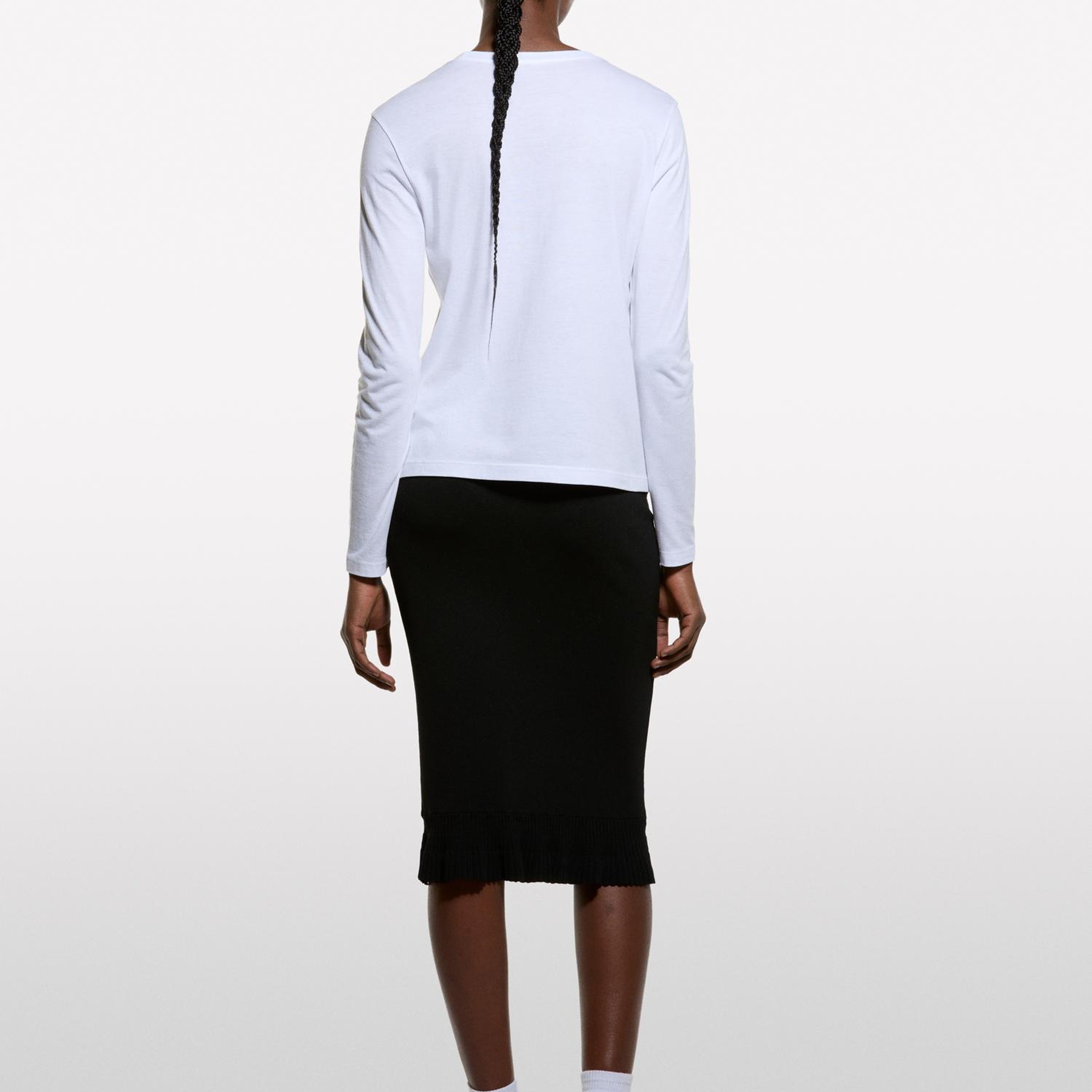 Kadın Beyaz Modal Karışımlı Regular Fit Uzun Kollu T-Shirt