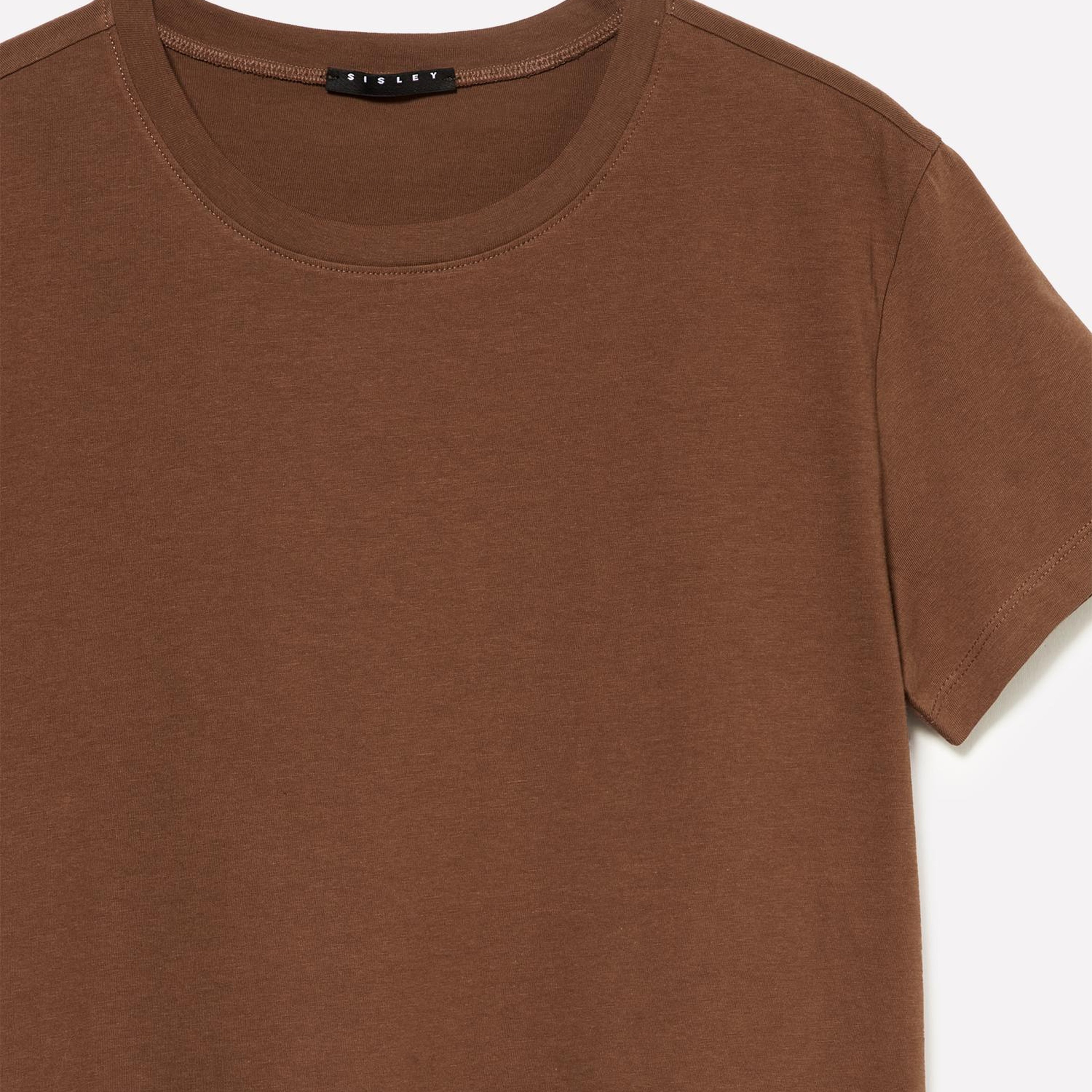 Kadın Kahverengi %100 Pamuk Bisiklet Yakalı T-Shirt