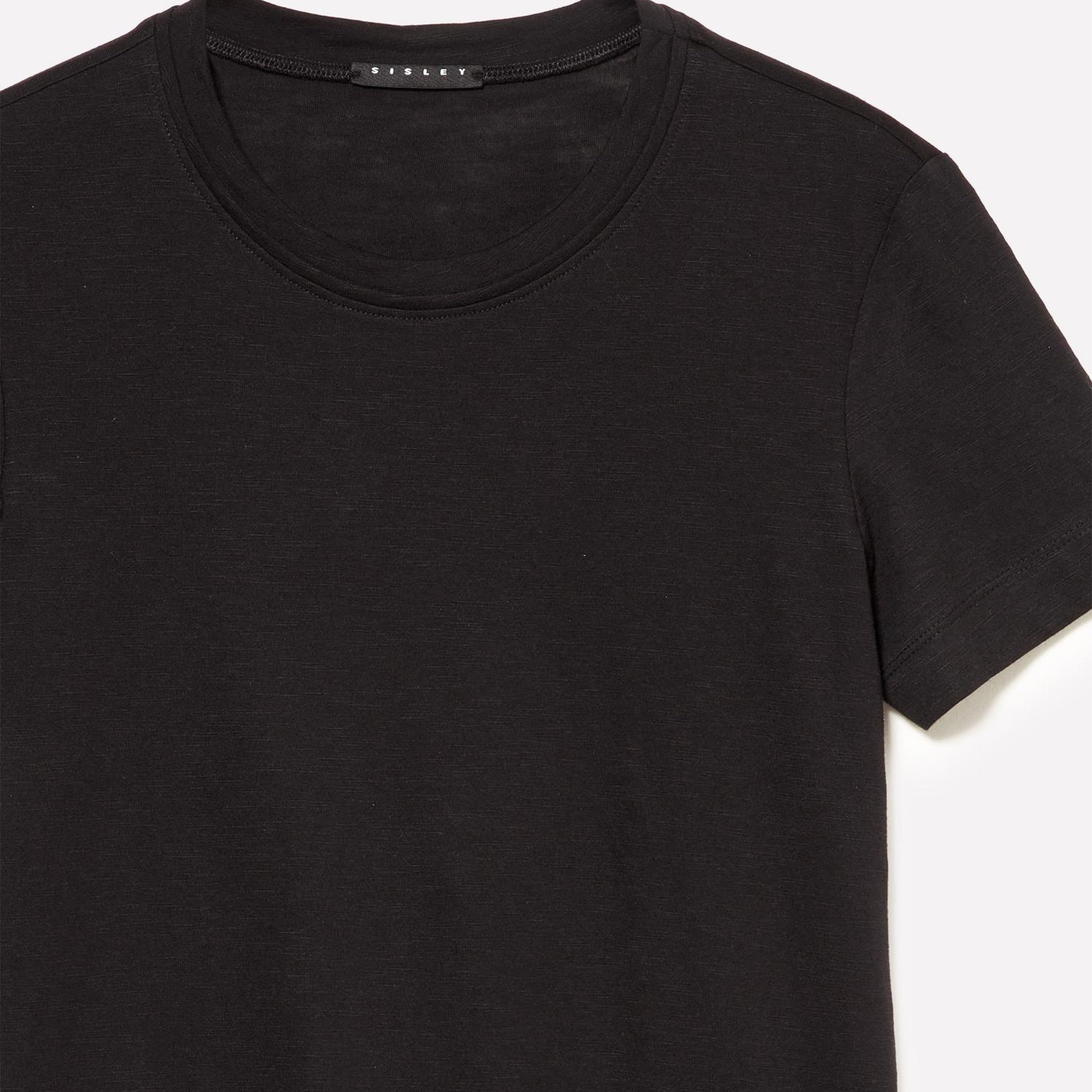 Kadın Siyah Pamuk ve Modal Karışımlı Bisiklet Yaka T-Shirt