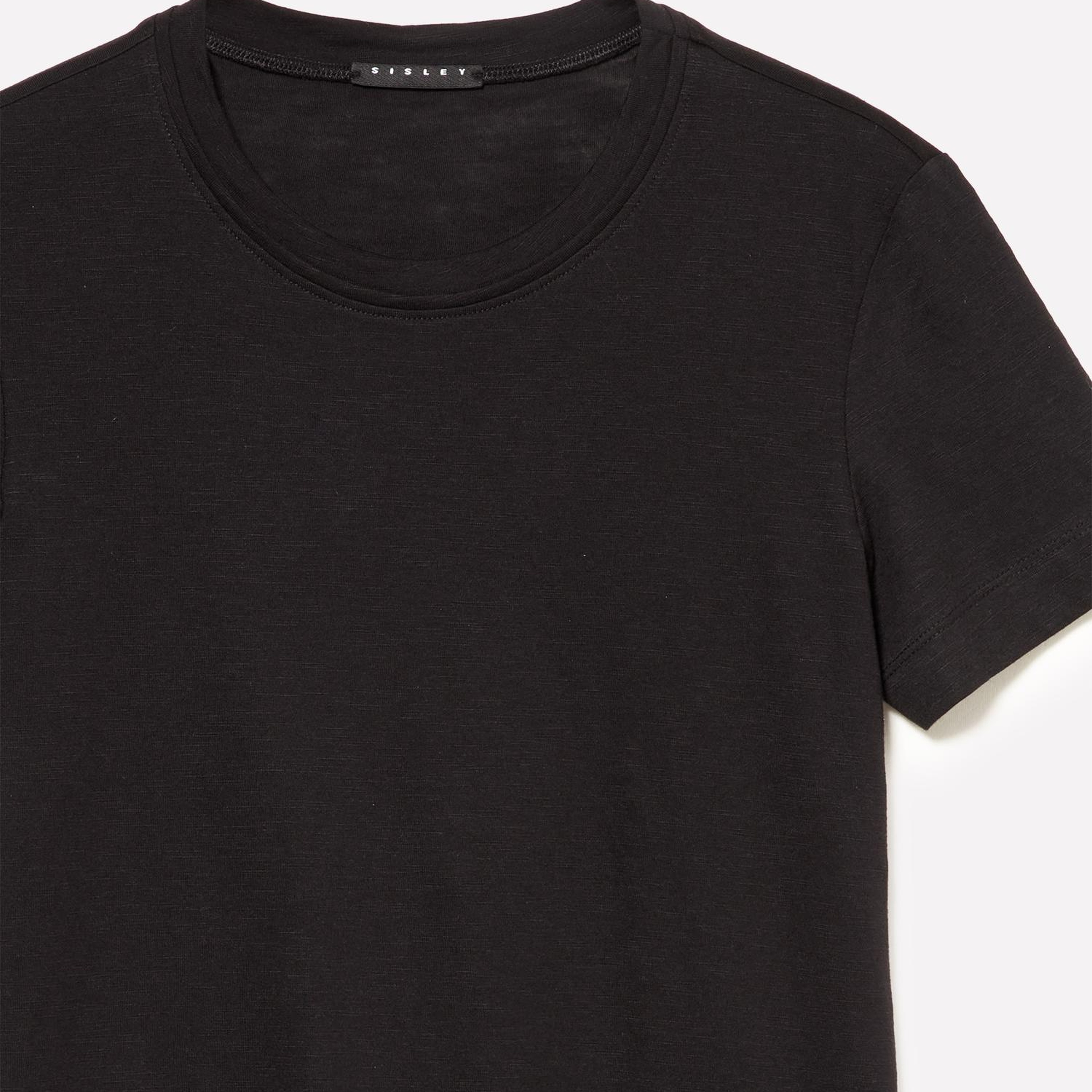 Kadın Siyah Pamuk ve Modal Karışımlı Bisiklet Yaka T-Shirt