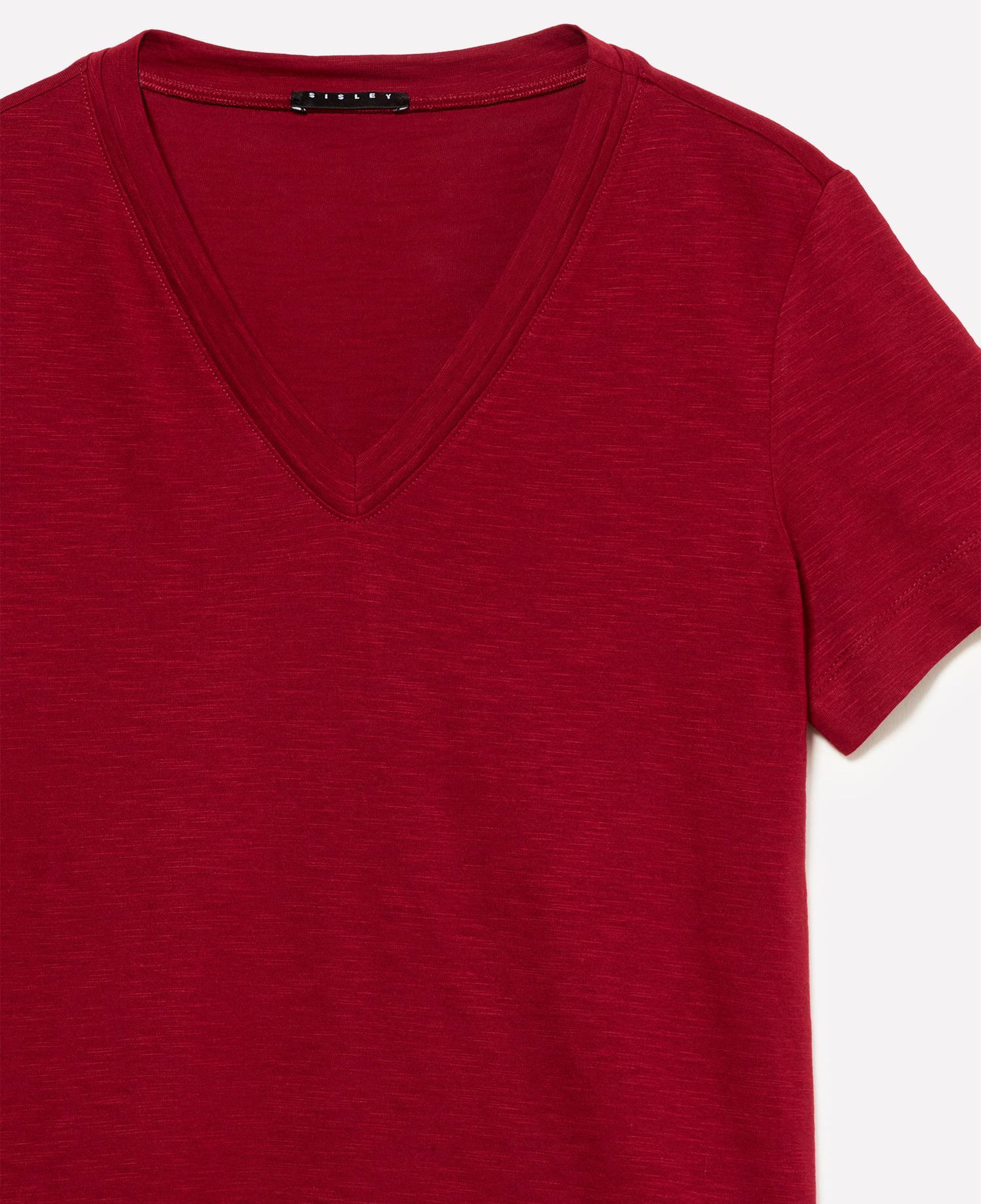Kadın Bordo Pamuk ve Modal Karışımlı V Yaka T-Shirt