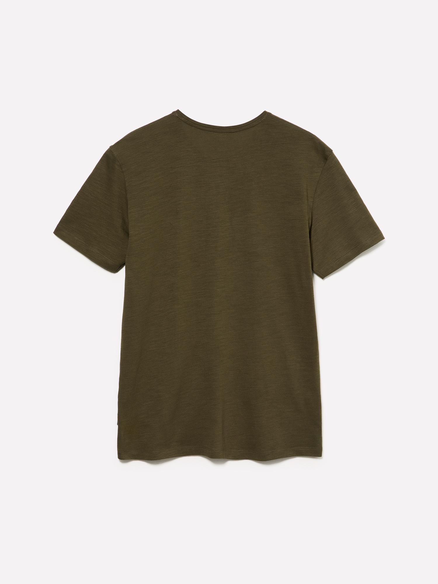 Erkek Haki  %100 Pamuk Kısa Kollu Cepli Bisiklet Yaka T-Shirt