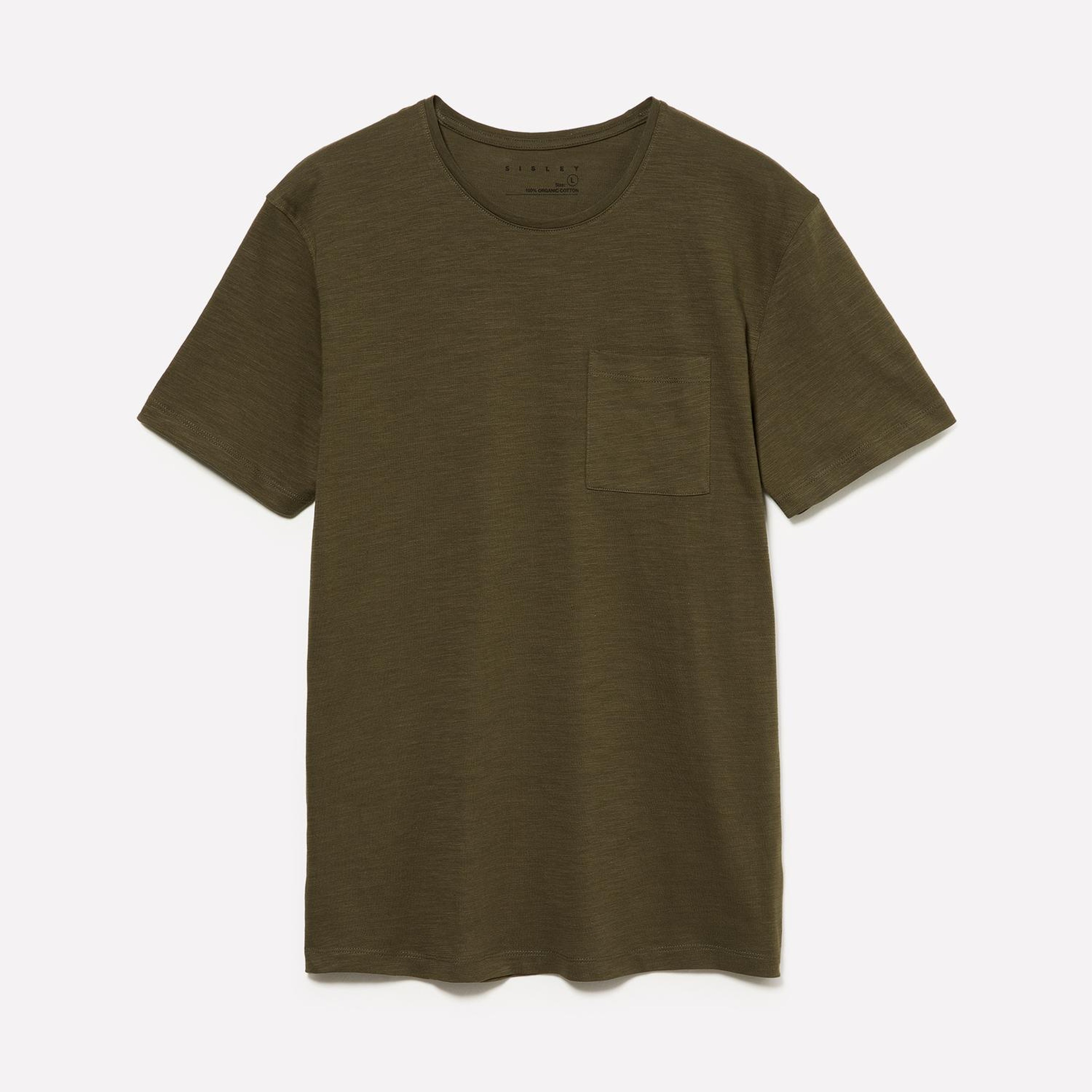 Erkek Haki  %100 Pamuk Kısa Kollu Cepli Bisiklet Yaka T-Shirt