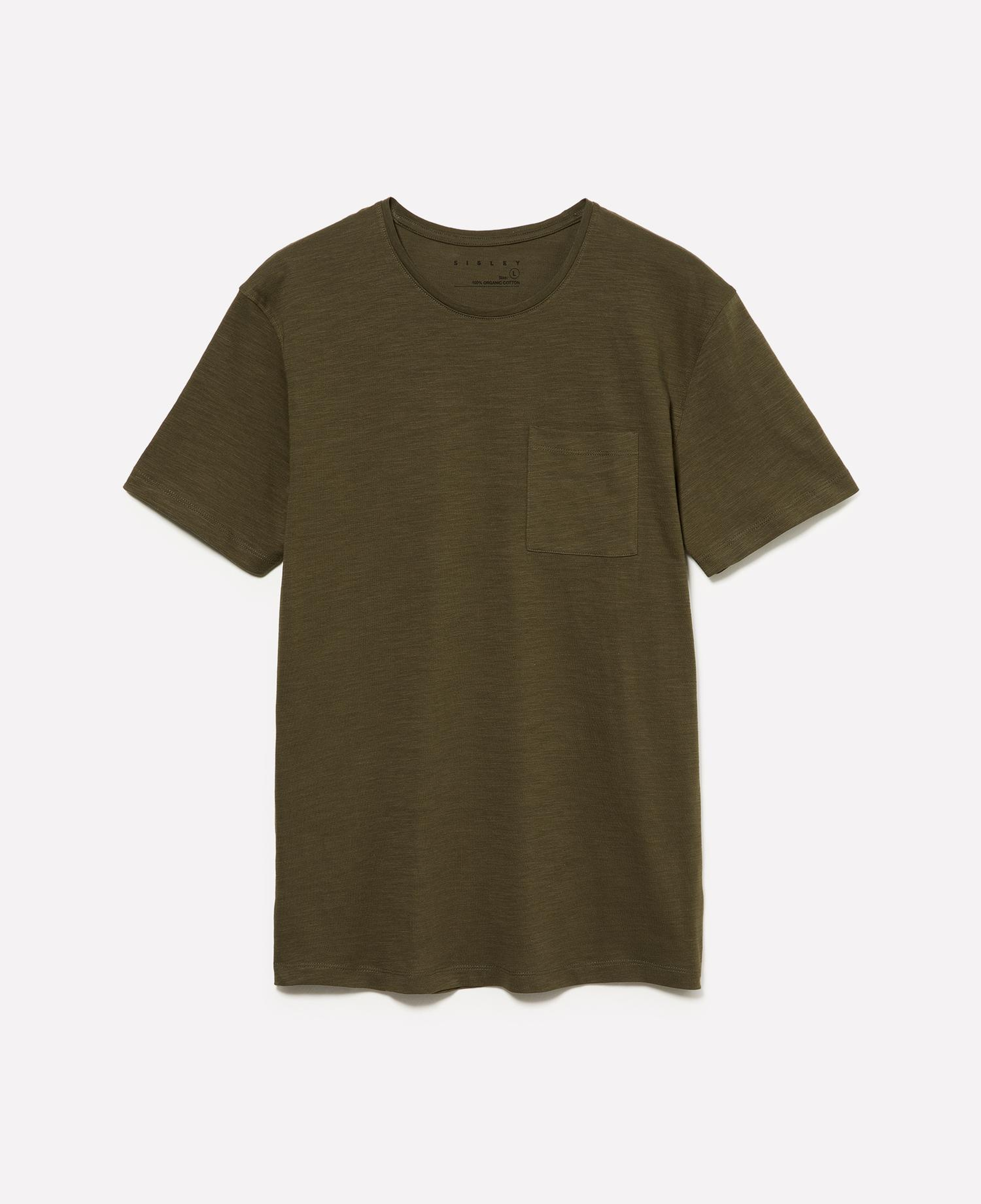 Erkek Haki  %100 Pamuk Kısa Kollu Cepli Bisiklet Yaka T-Shirt