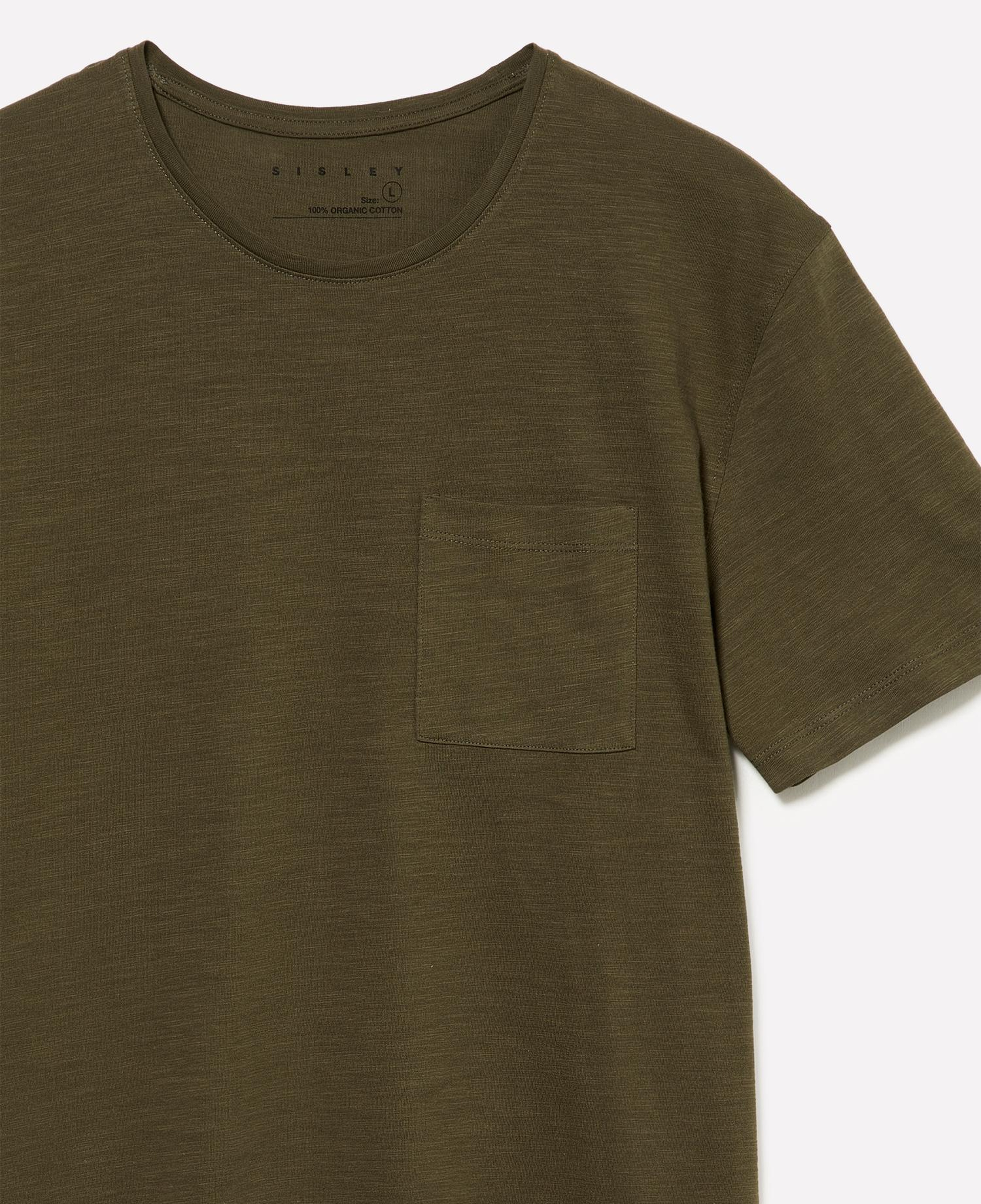 Erkek Haki  %100 Pamuk Kısa Kollu Cepli Bisiklet Yaka T-Shirt