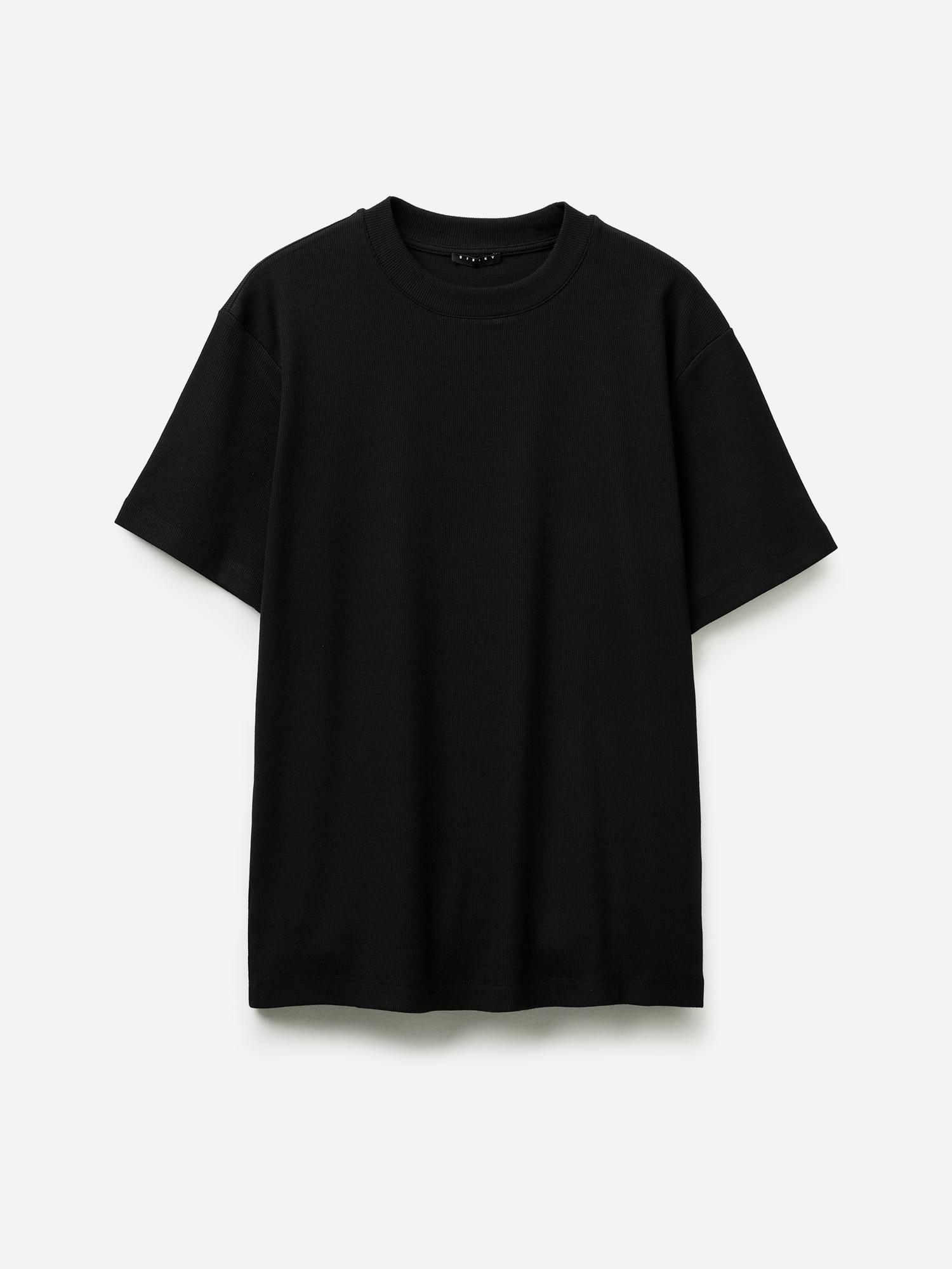Erkek Siyah Pamuk Karışımlı Fitilli Örgü Bisiklet Yaka T-Shirt