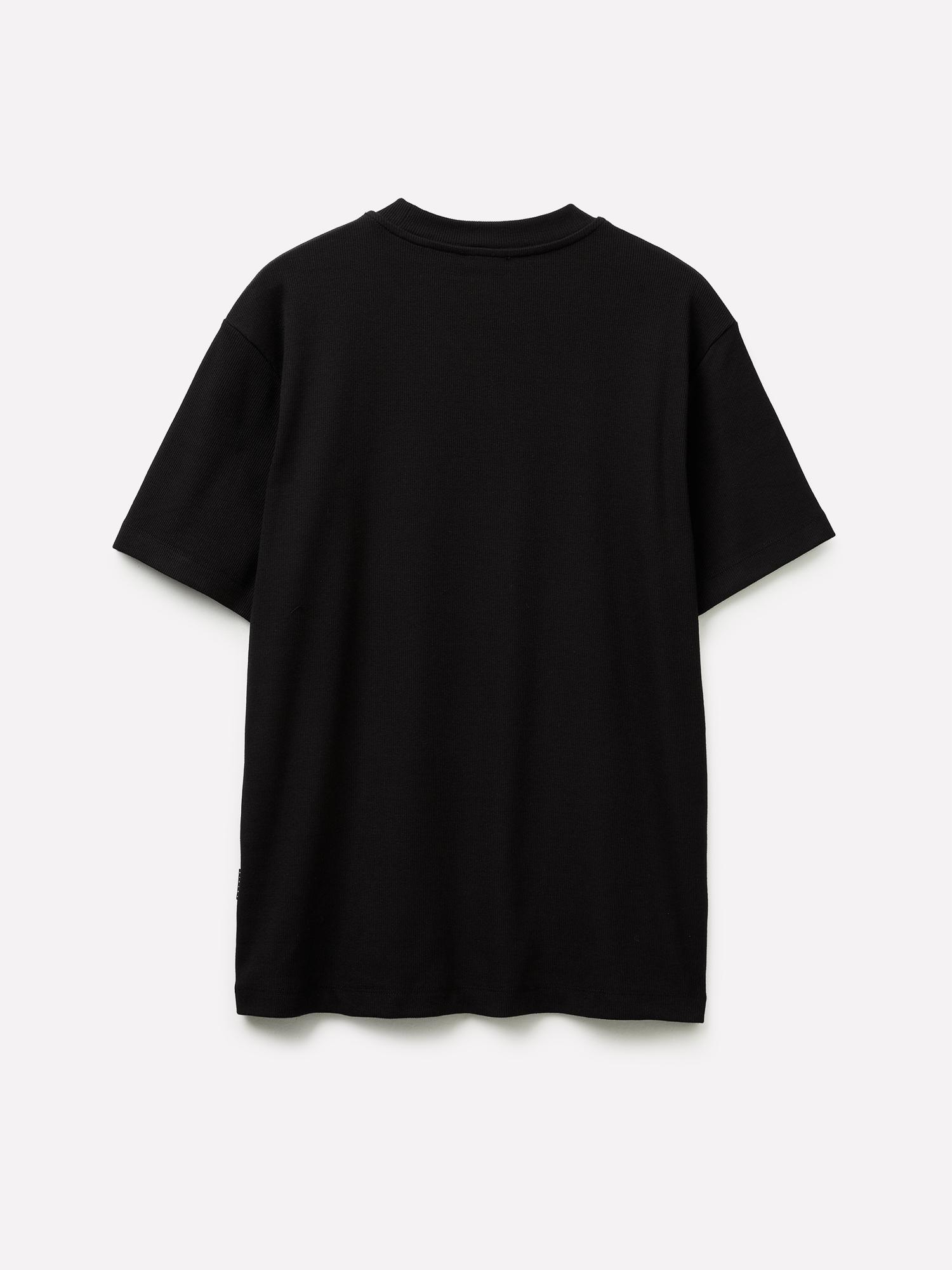 Erkek Siyah Pamuk Karışımlı Fitilli Örgü Bisiklet Yaka T-Shirt