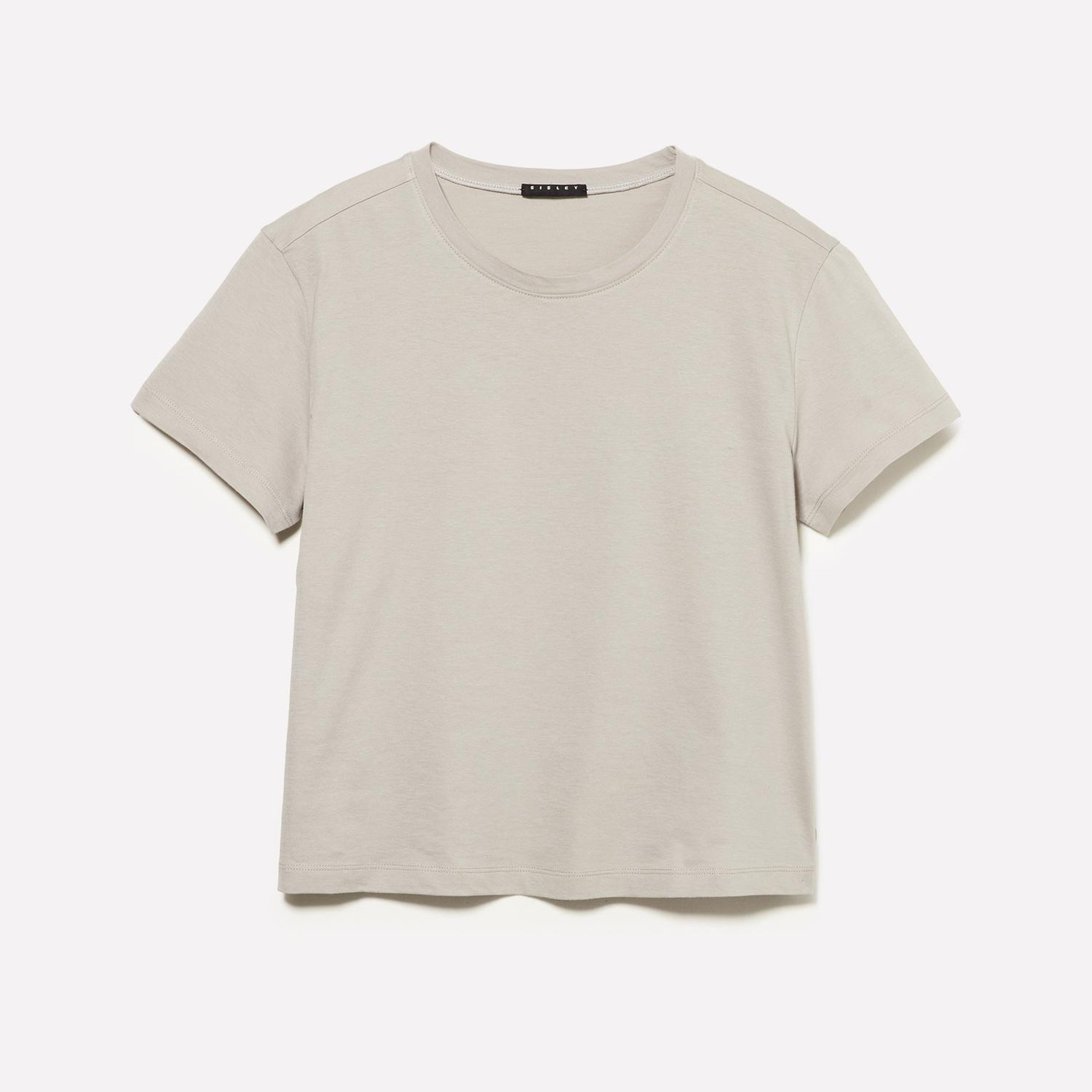 Kadın Açık Gri %100 Pamuk Bisiklet Yakalı T-Shirt