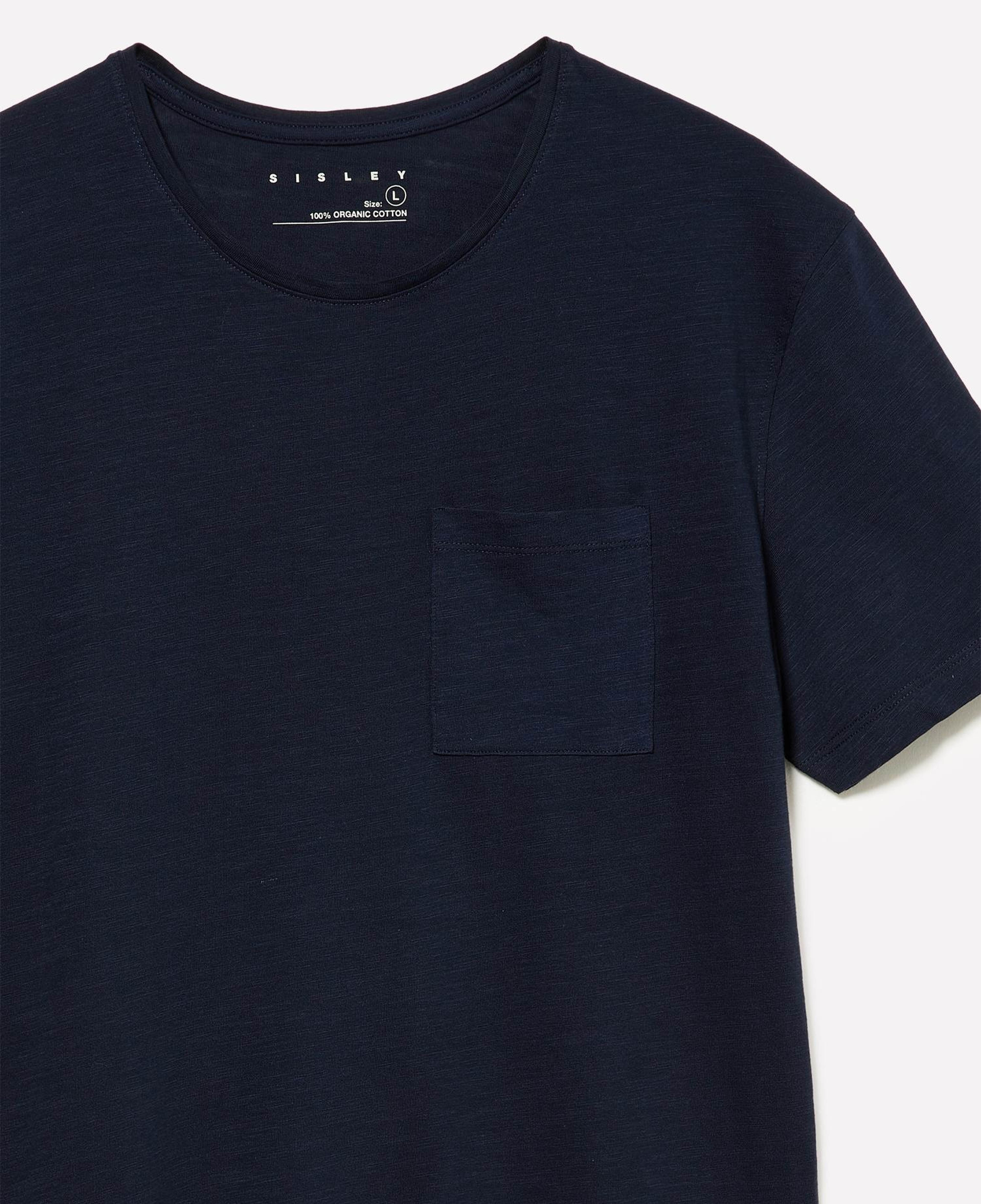 Erkek Lacivert %100 Pamuk Kısa Kollu Cepli Bisiklet Yaka T-Shirt