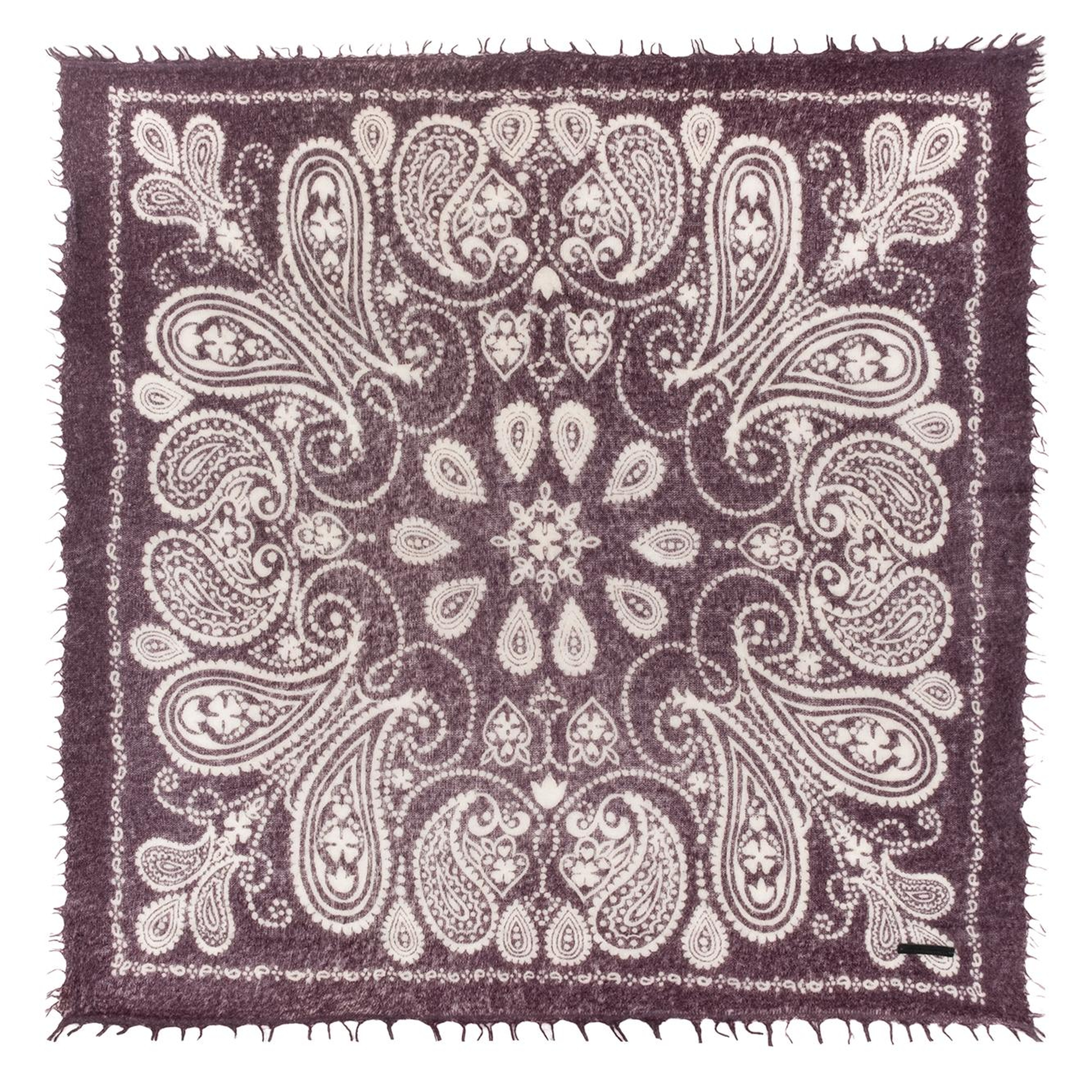 Mor Jas Saf Kaşmir Desenli Kare Şal 70x70 cm