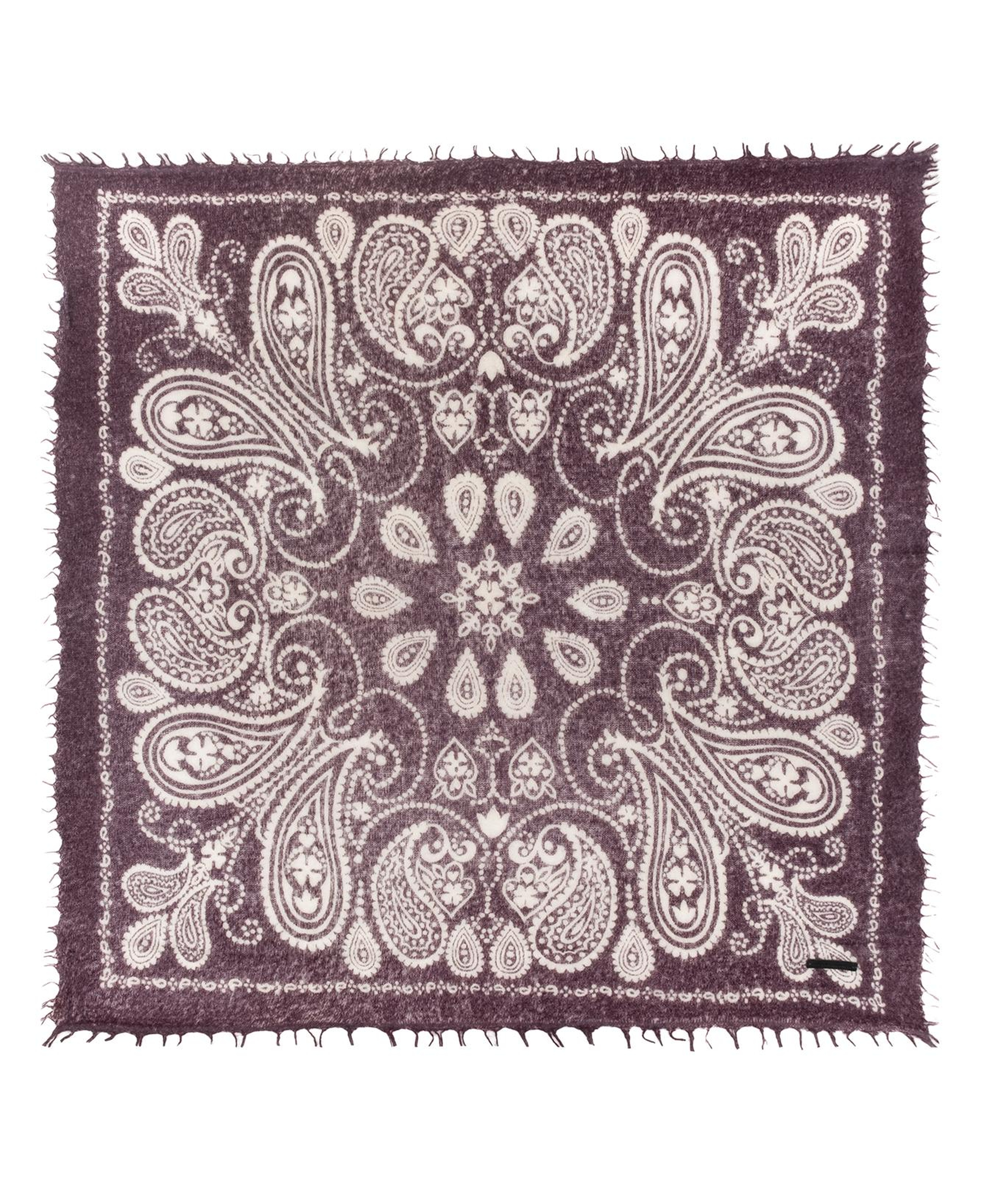 Mor Jas Saf Kaşmir Desenli Kare Şal 70x70 cm
