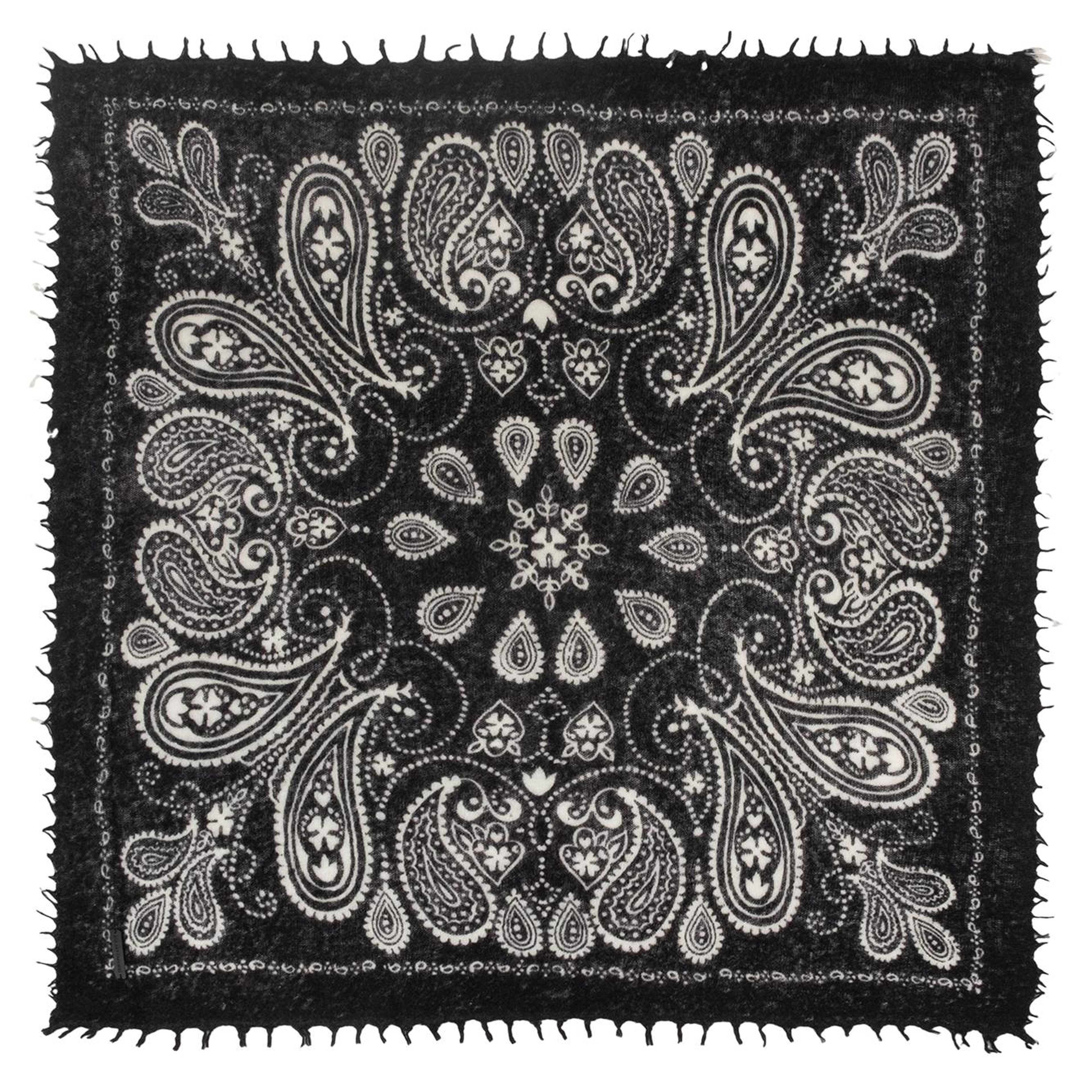Siyah Jas Saf Kaşmir Desenli Kare Şal 70x70 cm