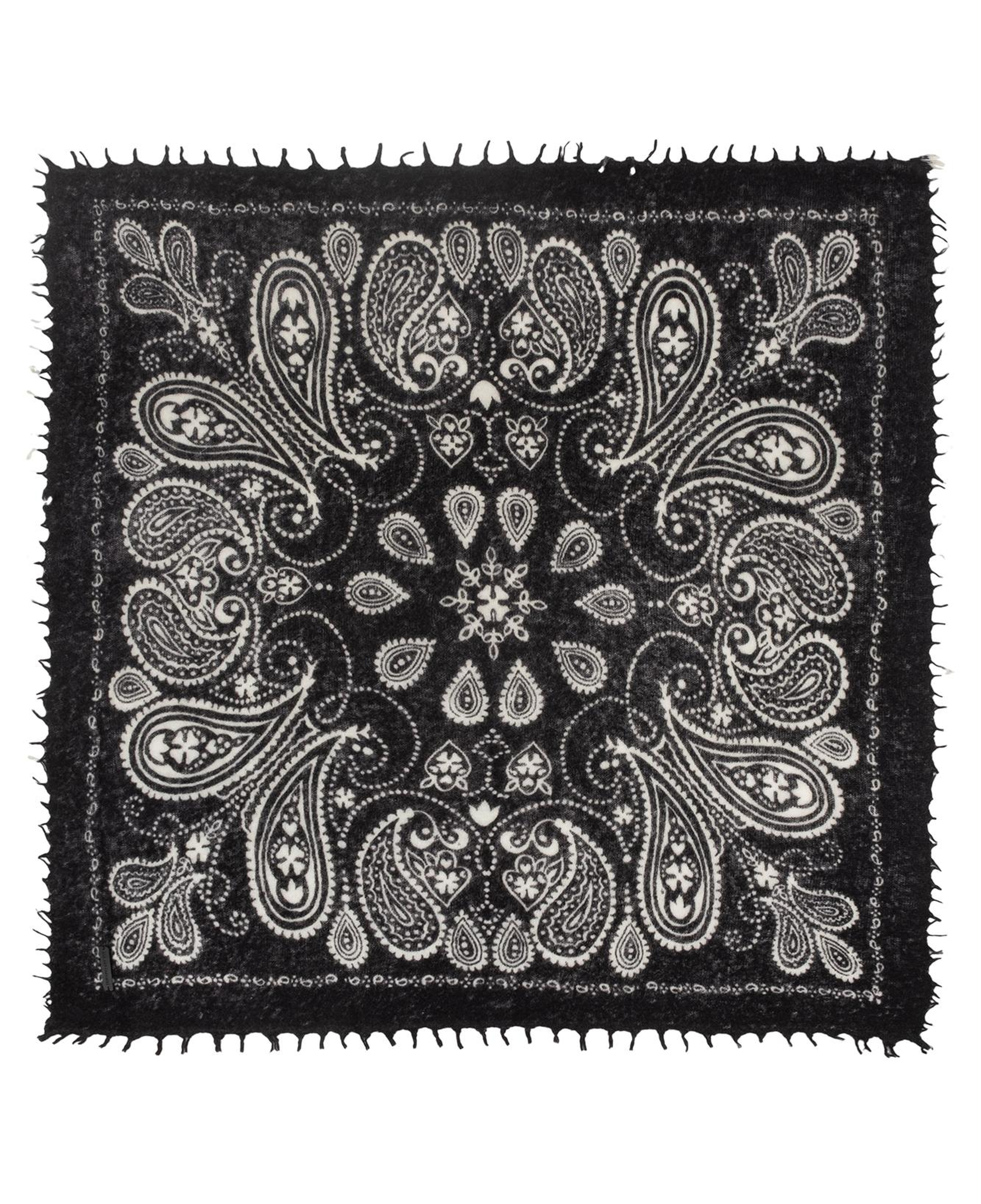 Siyah Jas Saf Kaşmir Desenli Kare Şal 70x70 cm