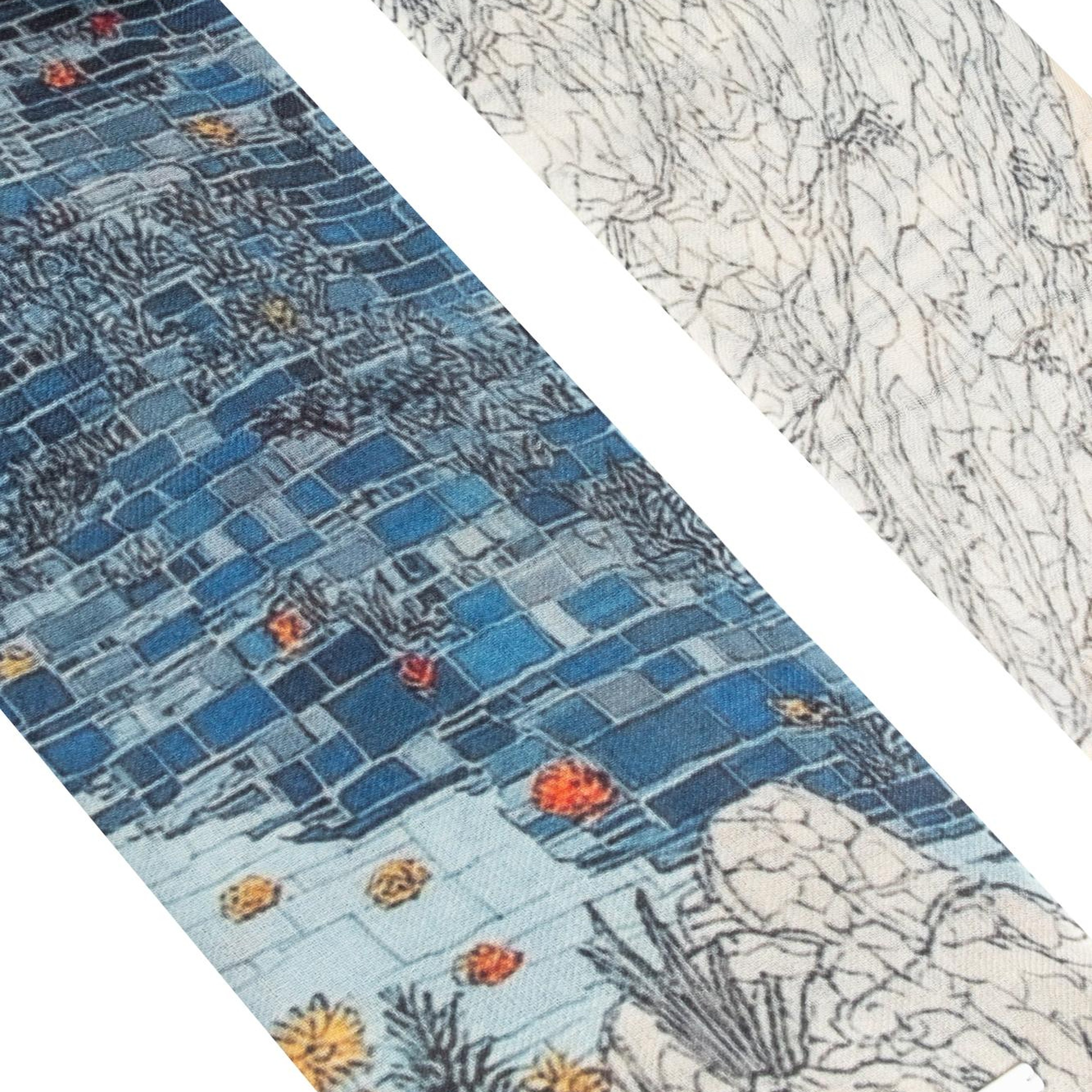 Ekru Jas İpekli Desenli Şal 70x180 cm