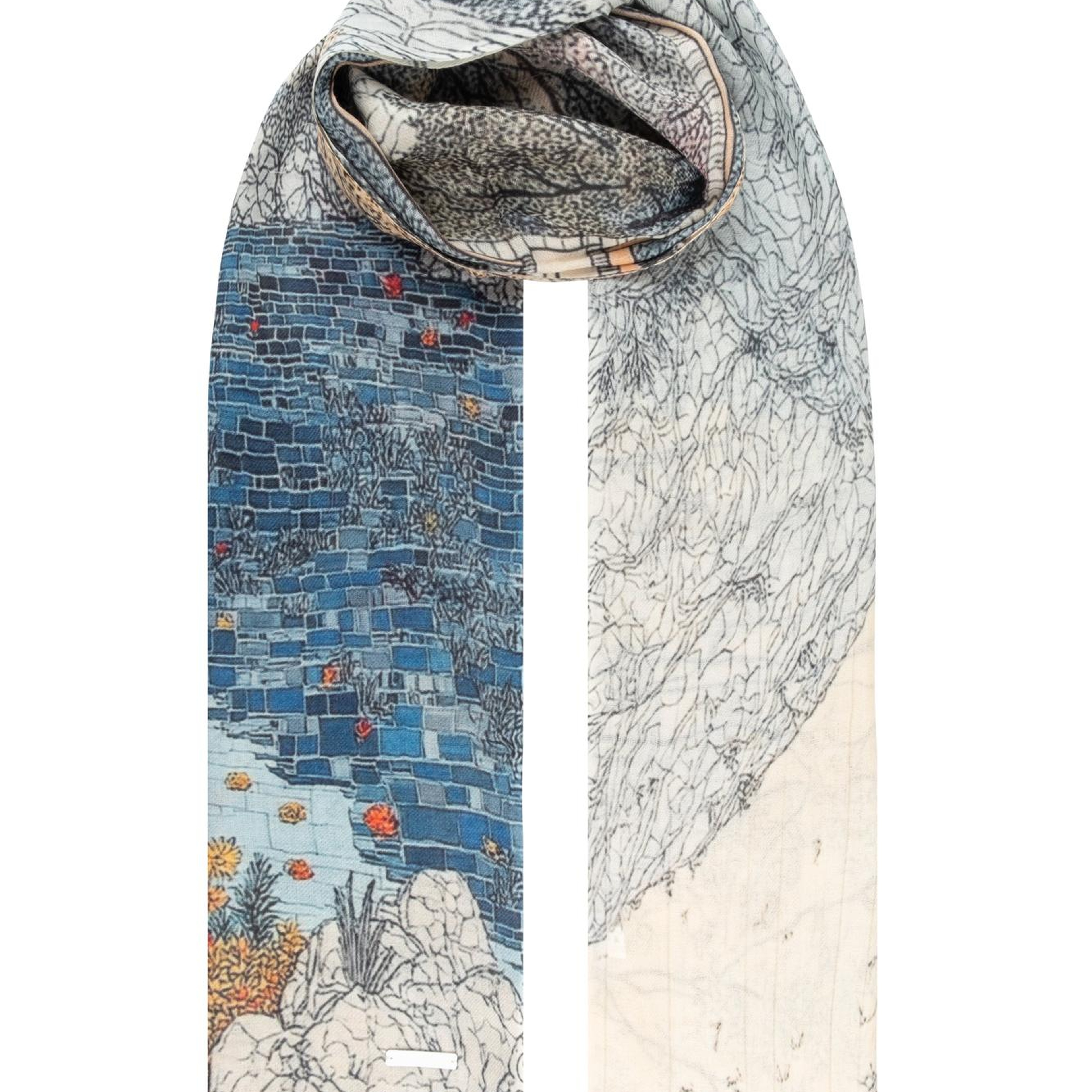 Ekru Jas İpekli Desenli Şal 70x180 cm
