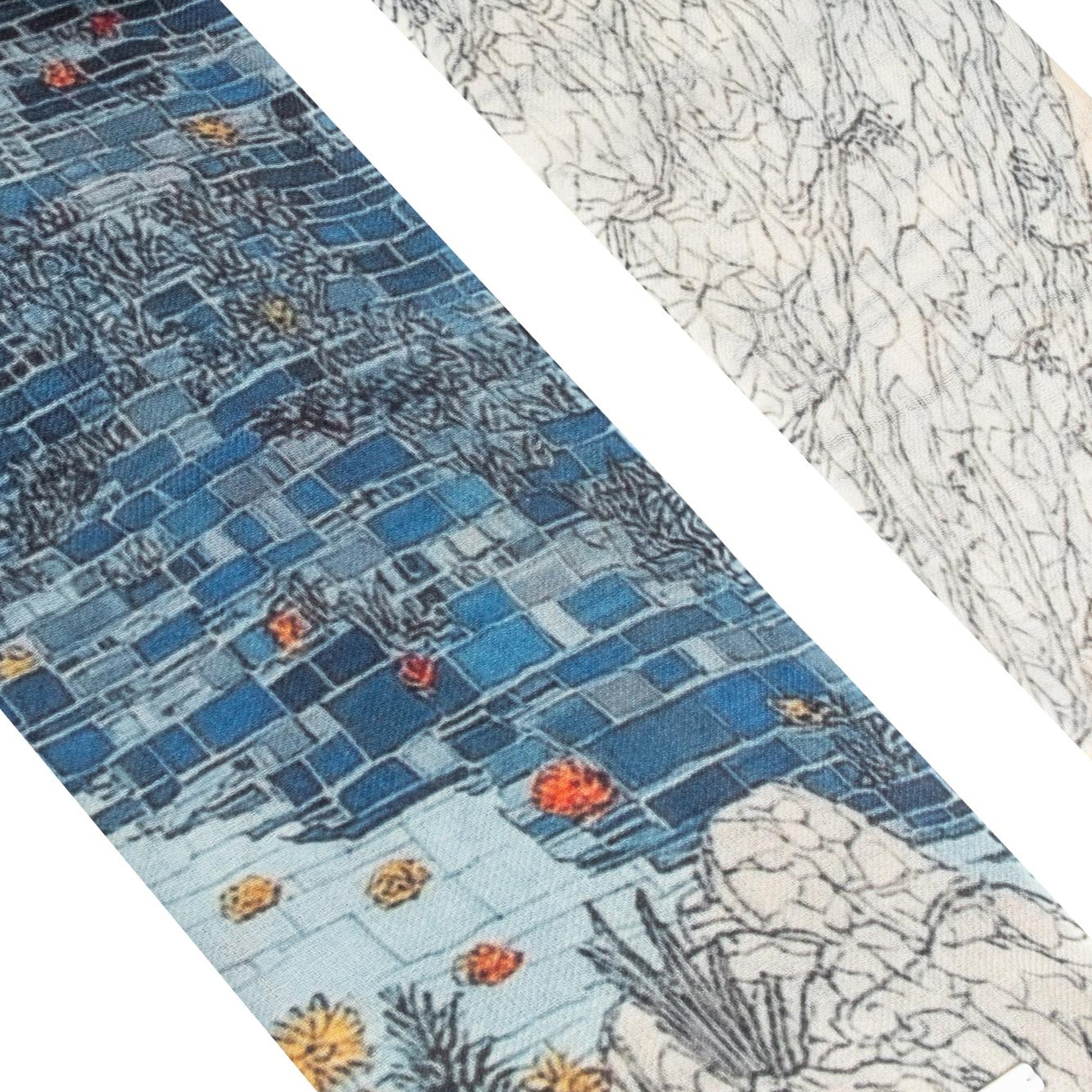 Ekru Jas İpekli Desenli Şal 70x180 cm