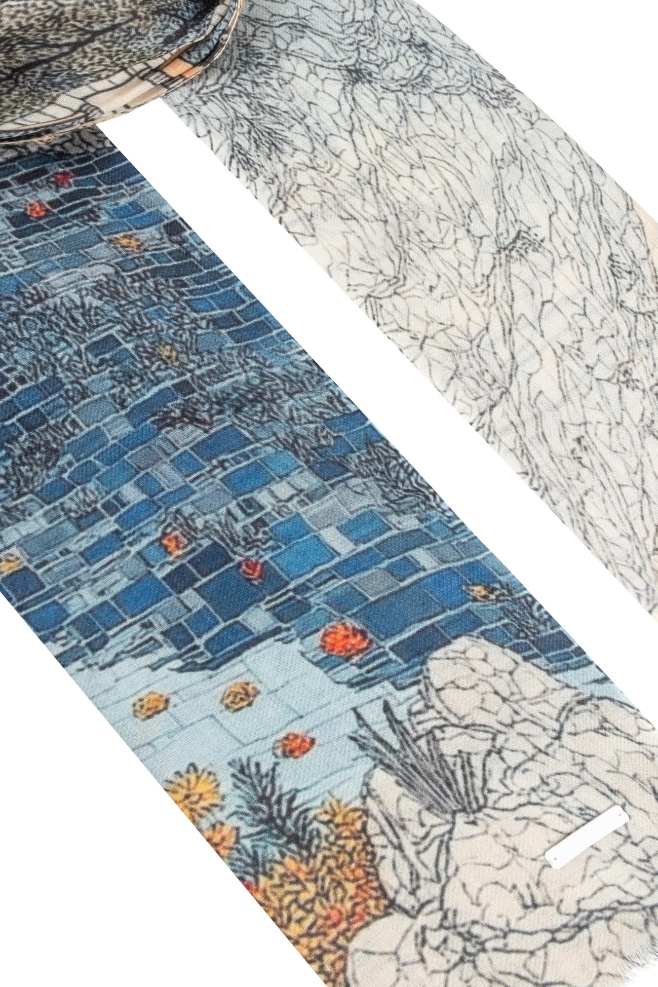 Ekru Jas İpekli Desenli Şal 70x180 cm