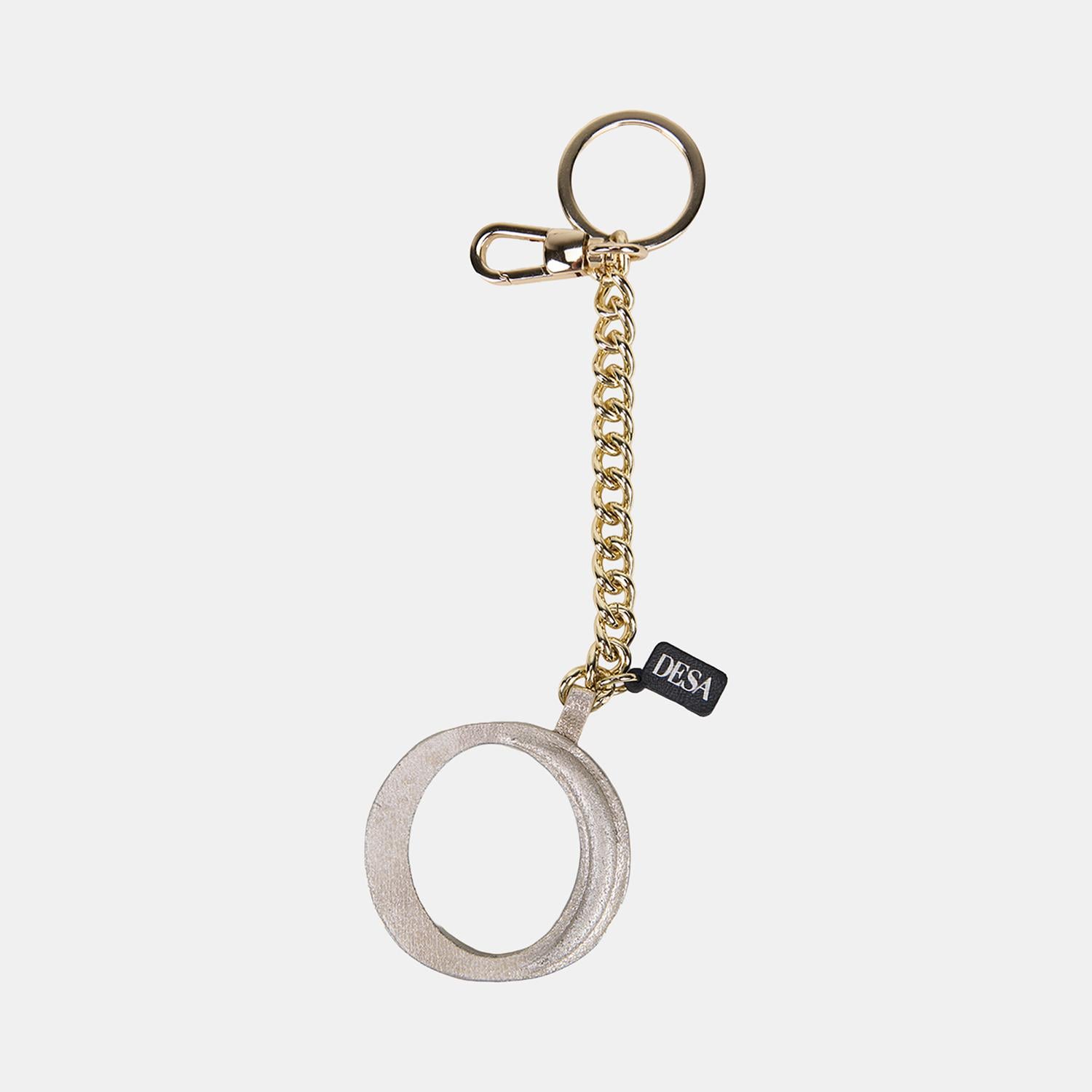 Gümüş O Harfi Gold Zincirli Deri Charm / Anahtarlık