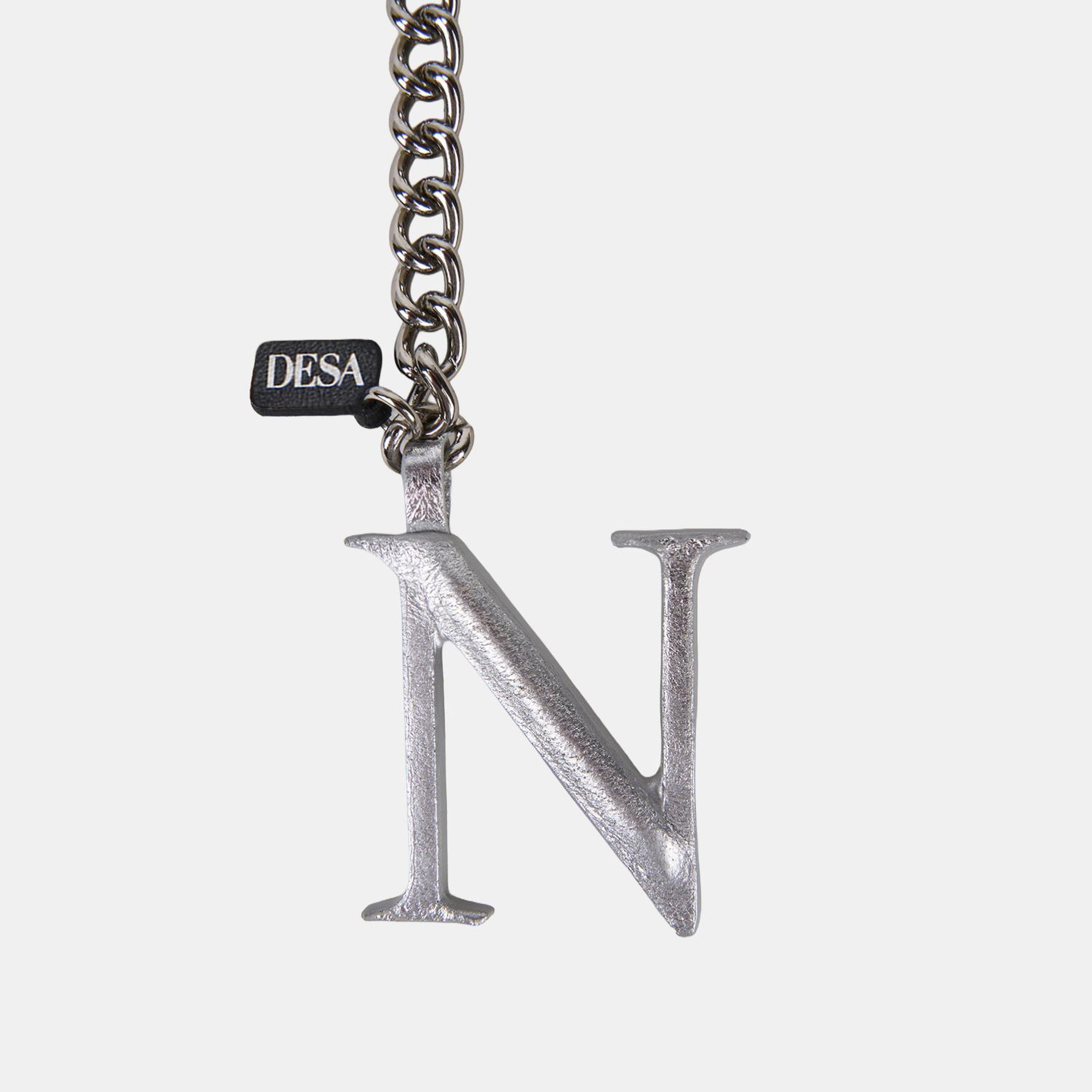 Gümüş N Harfi Zincirli Deri Charm / Anahtarlık