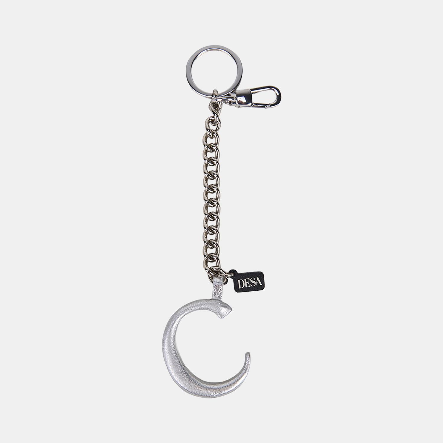 Gümüş C Harfi Zincirli Deri Charm / Anahtarlık