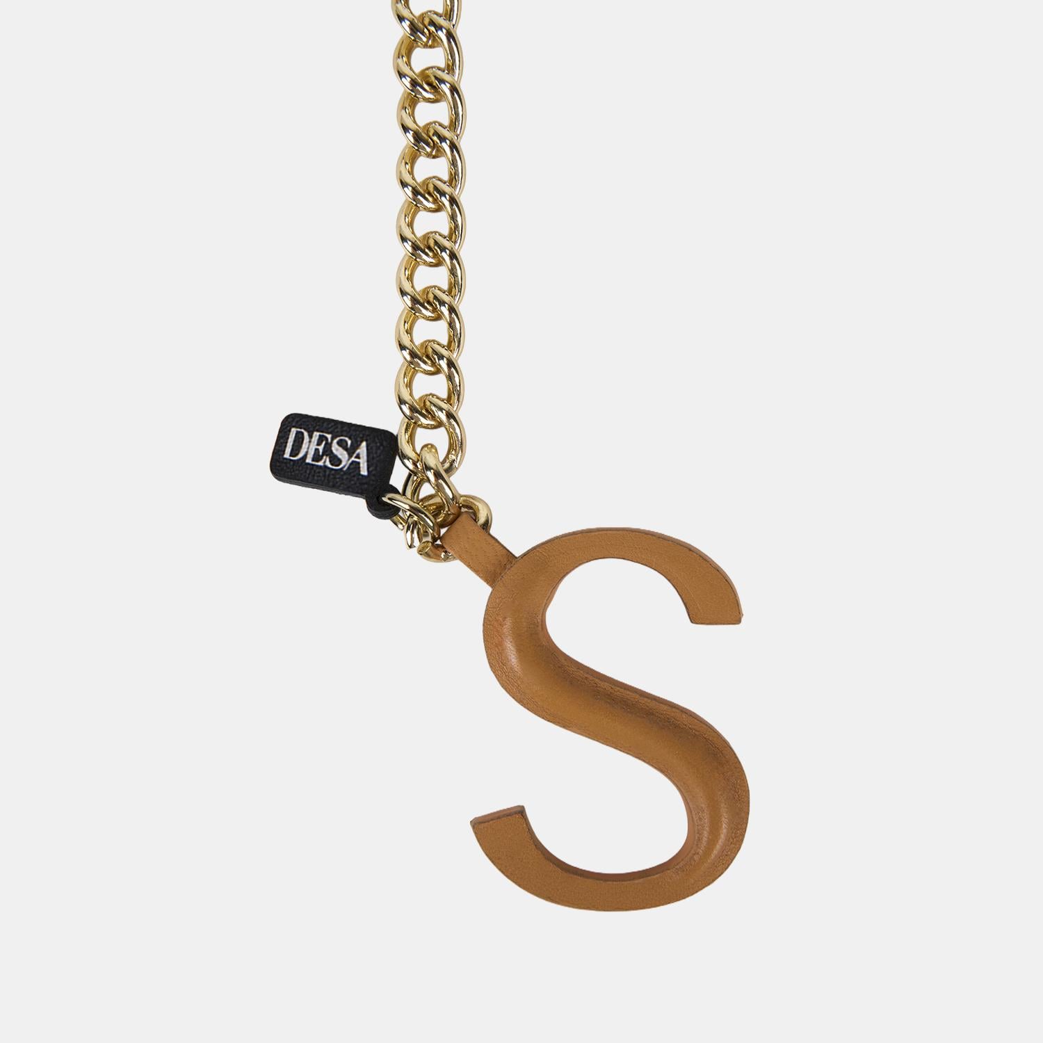 Turuncu S Harfi Gold Zincirli Deri Charm / Anahtarlık