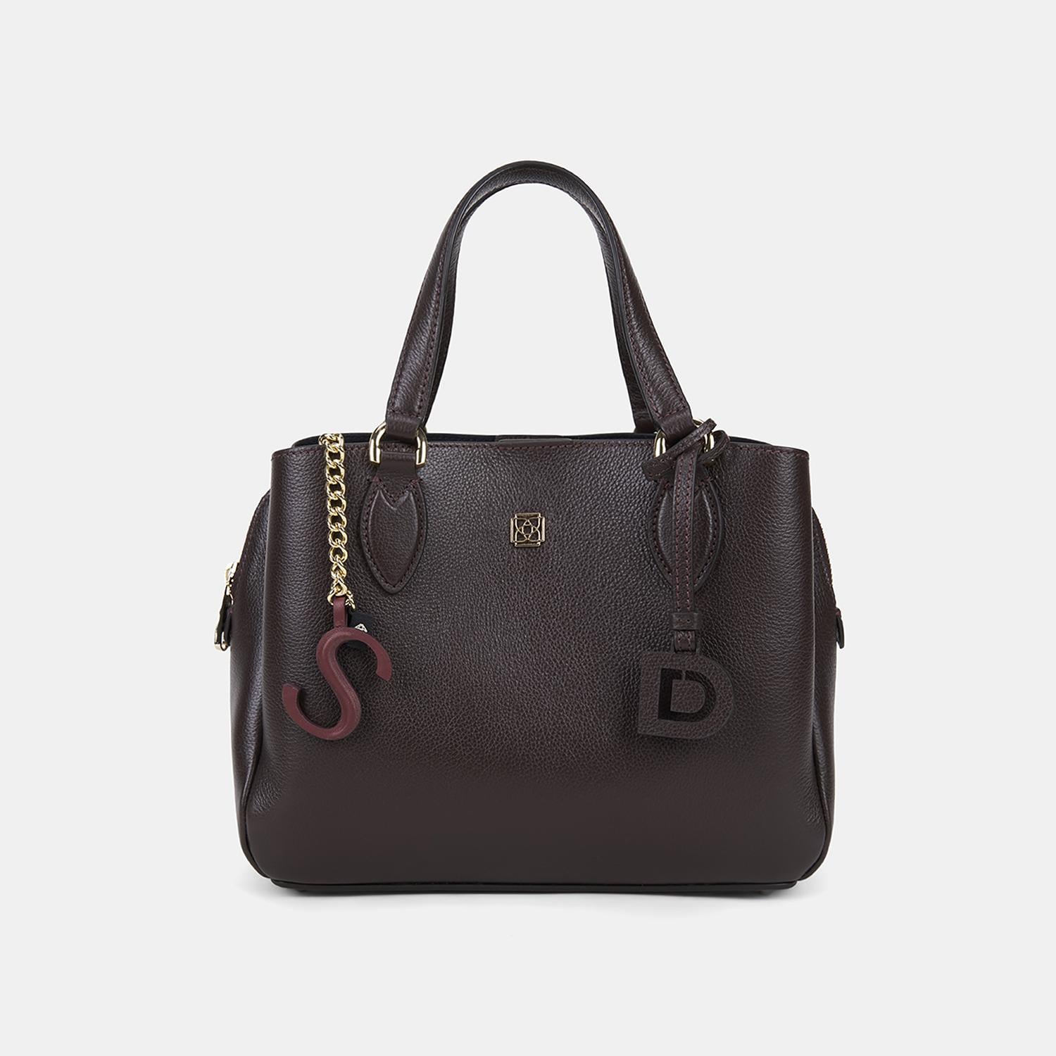 Bordo S Harfi Gold Zincirli Deri Charm / Anahtarlık