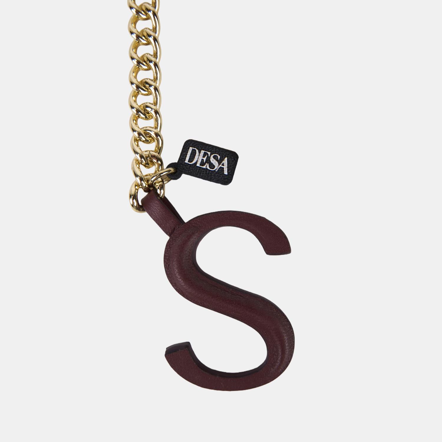 Bordo S Harfi Gold Zincirli Deri Charm / Anahtarlık