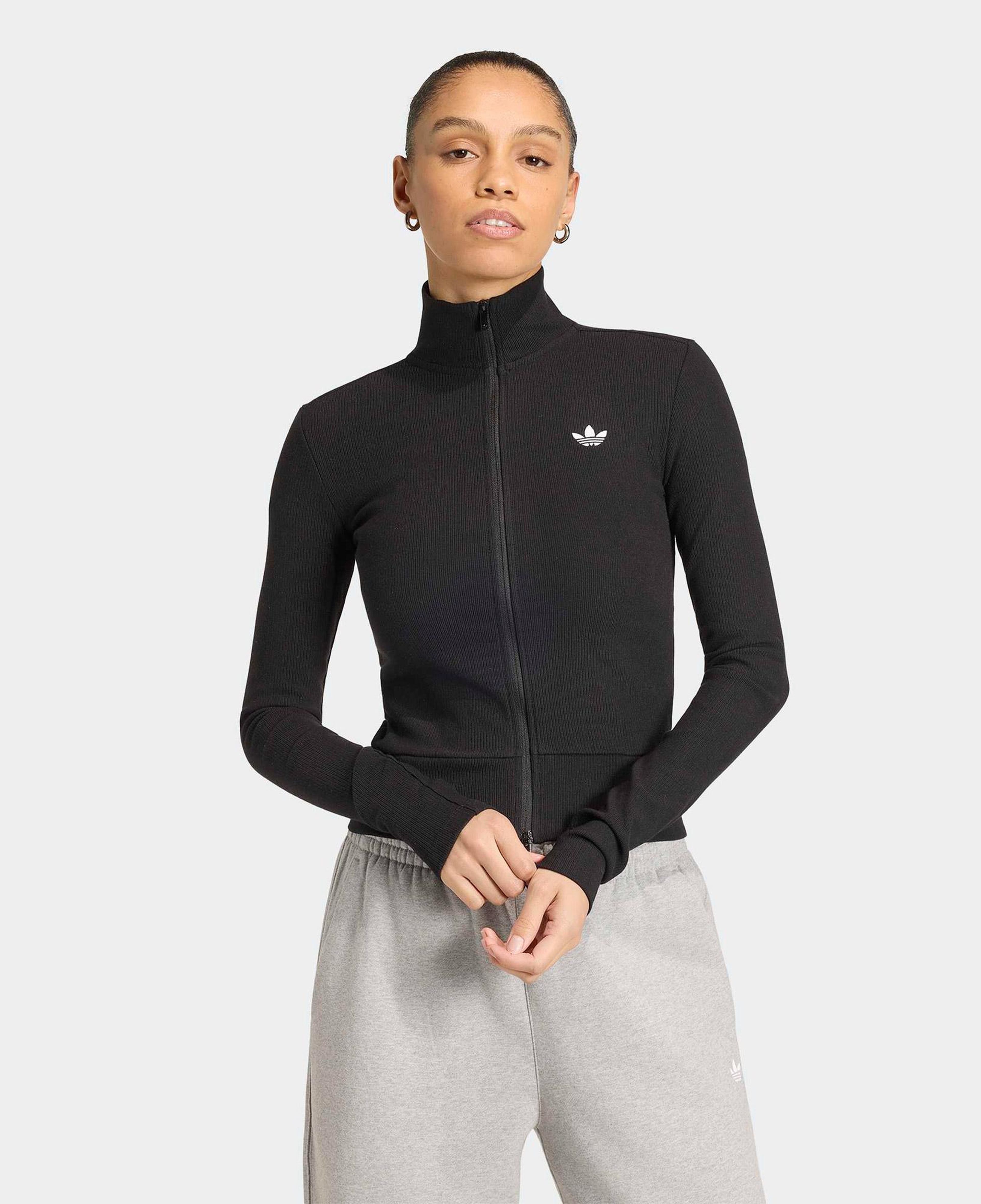 adidas Essentials Ribbed Full-Zip Kadın Siyah Sweatshirt