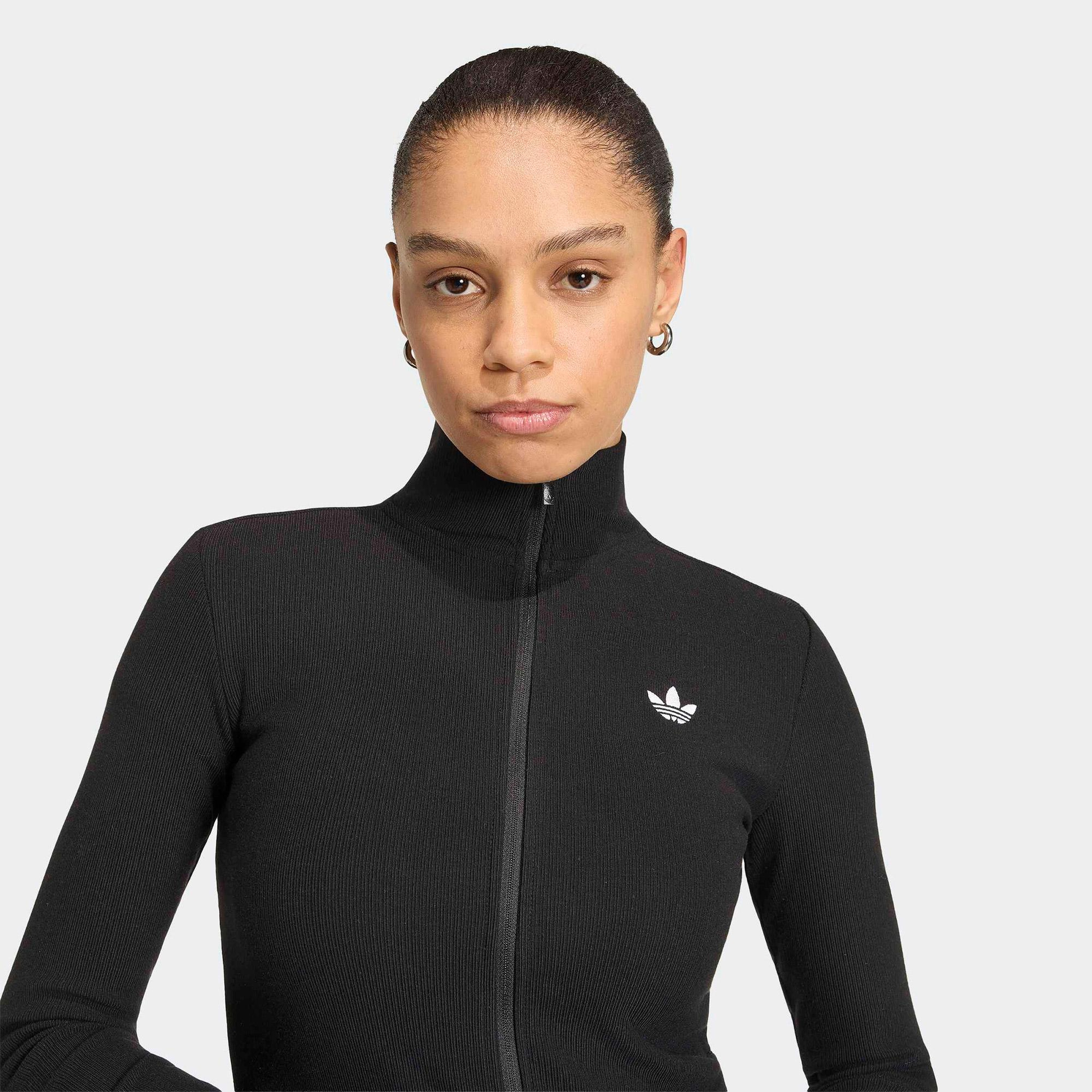 adidas Essentials Ribbed Full-Zip Kadın Siyah Sweatshirt