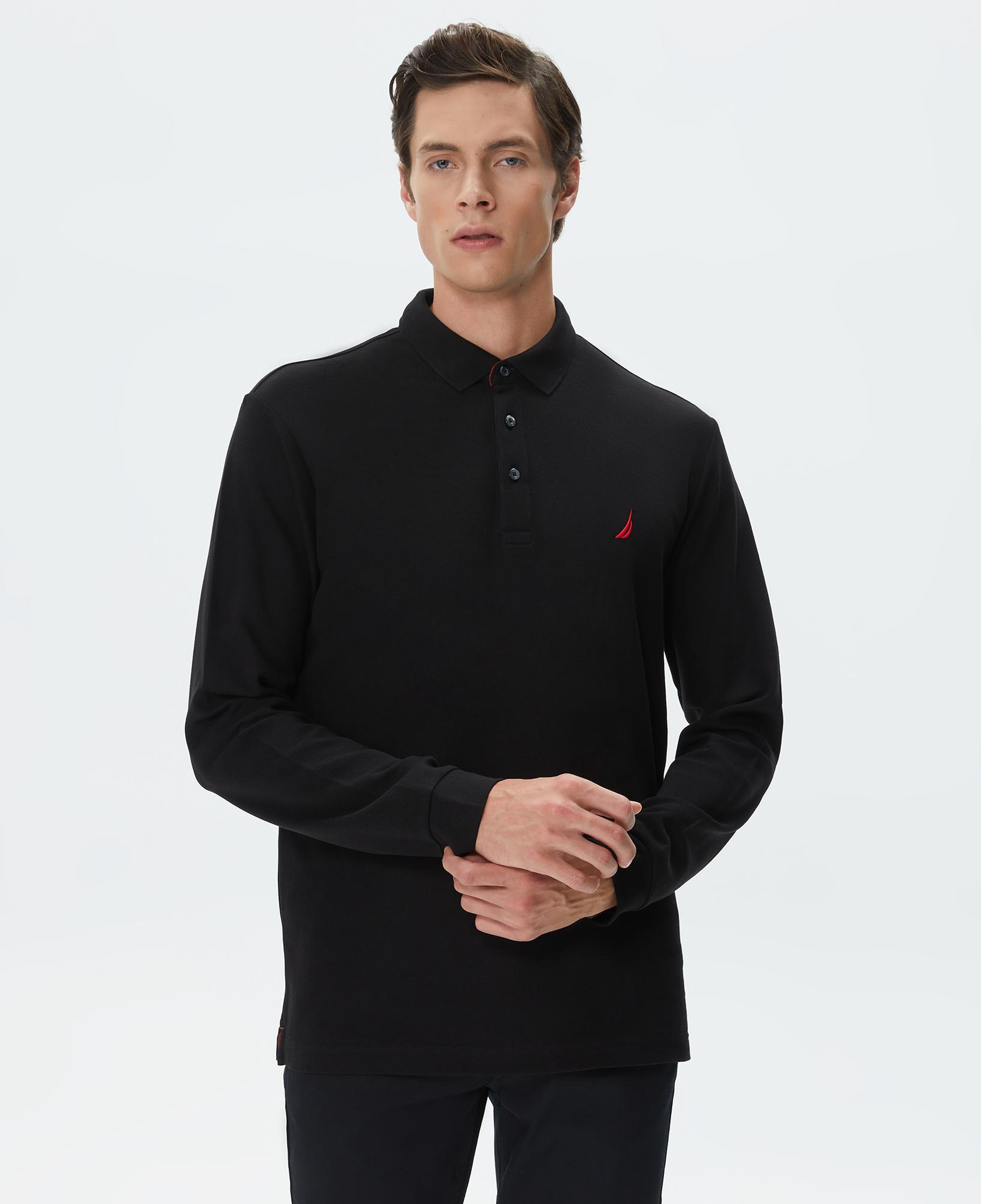 Nautica Erkek Siyah Classic Fit Uzun Kollu Polo Yaka T-Shirt