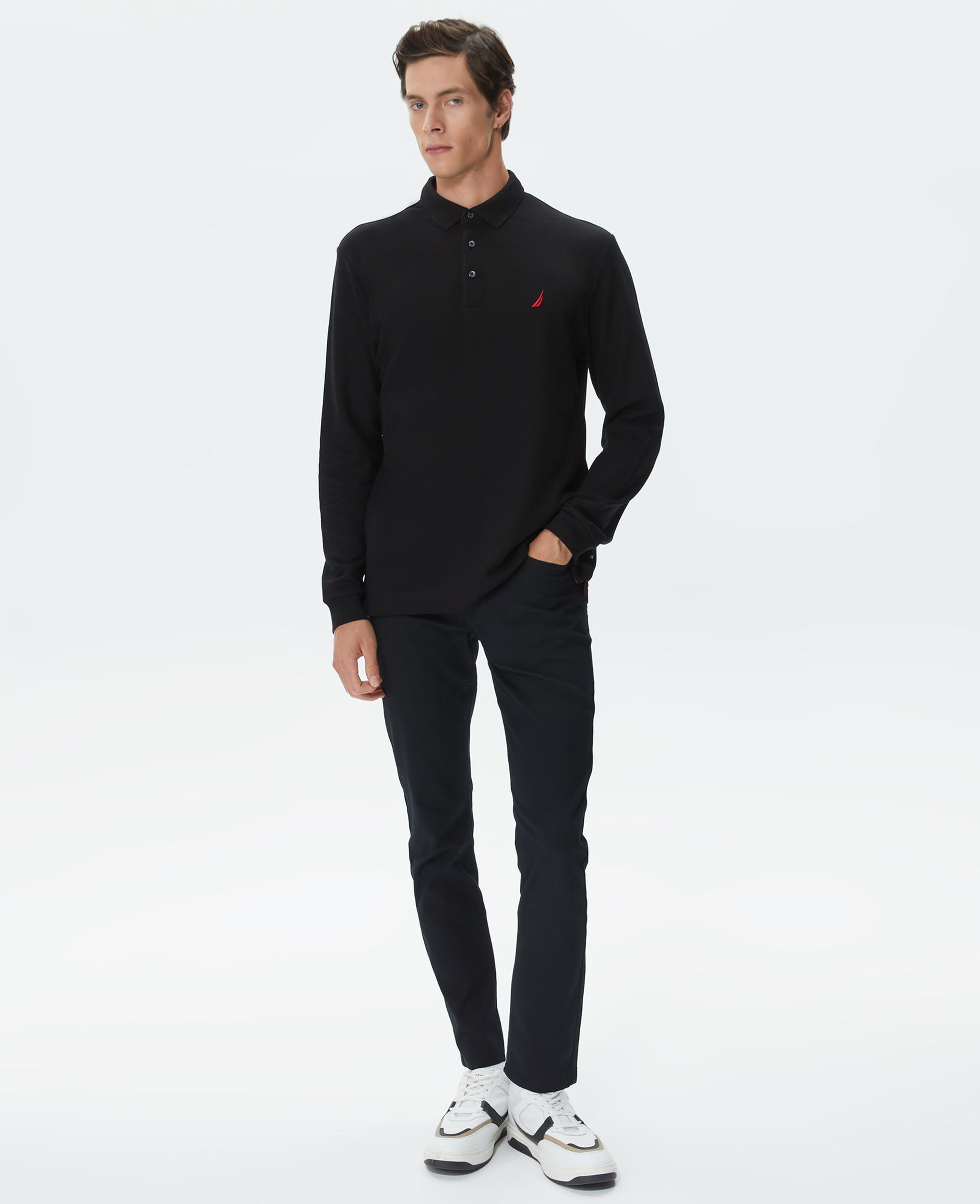 Nautica Erkek Siyah Classic Fit Uzun Kollu Polo Yaka T-Shirt