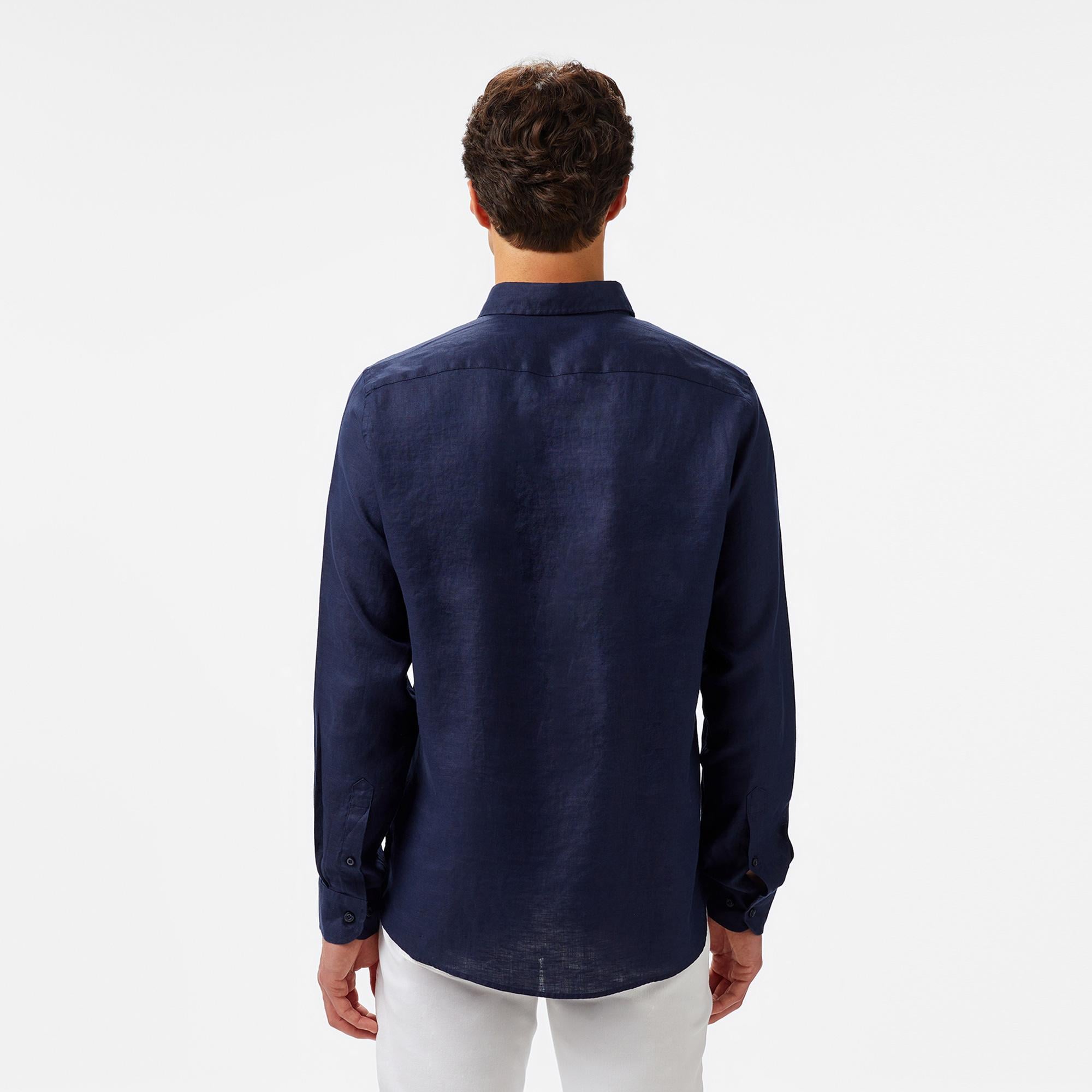 Nautica Erkek Lacivert Classic Fit Keten Gömlek