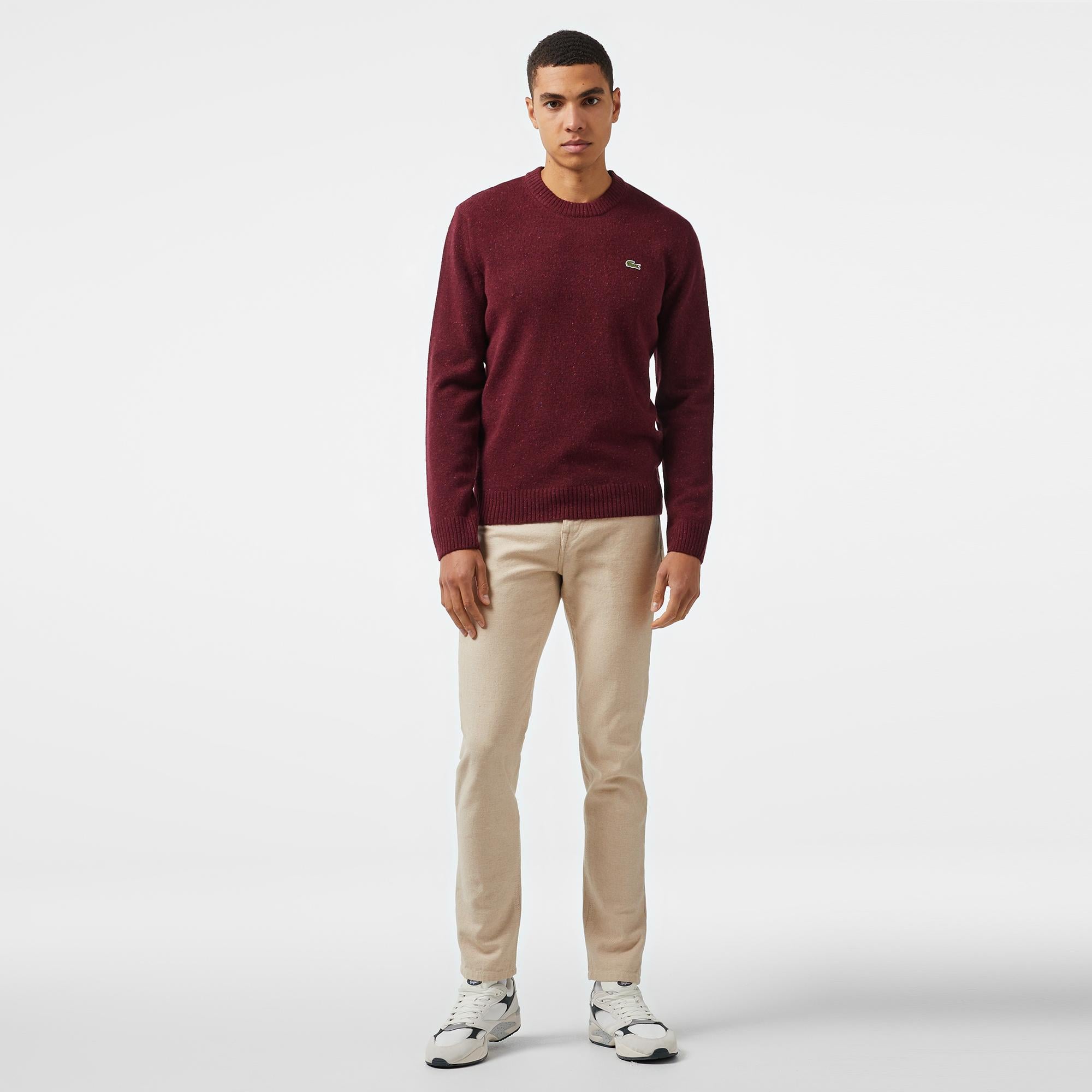 Erkek Regular Fit Bisiklet Yaka Bordo Yün Karışımlı Triko