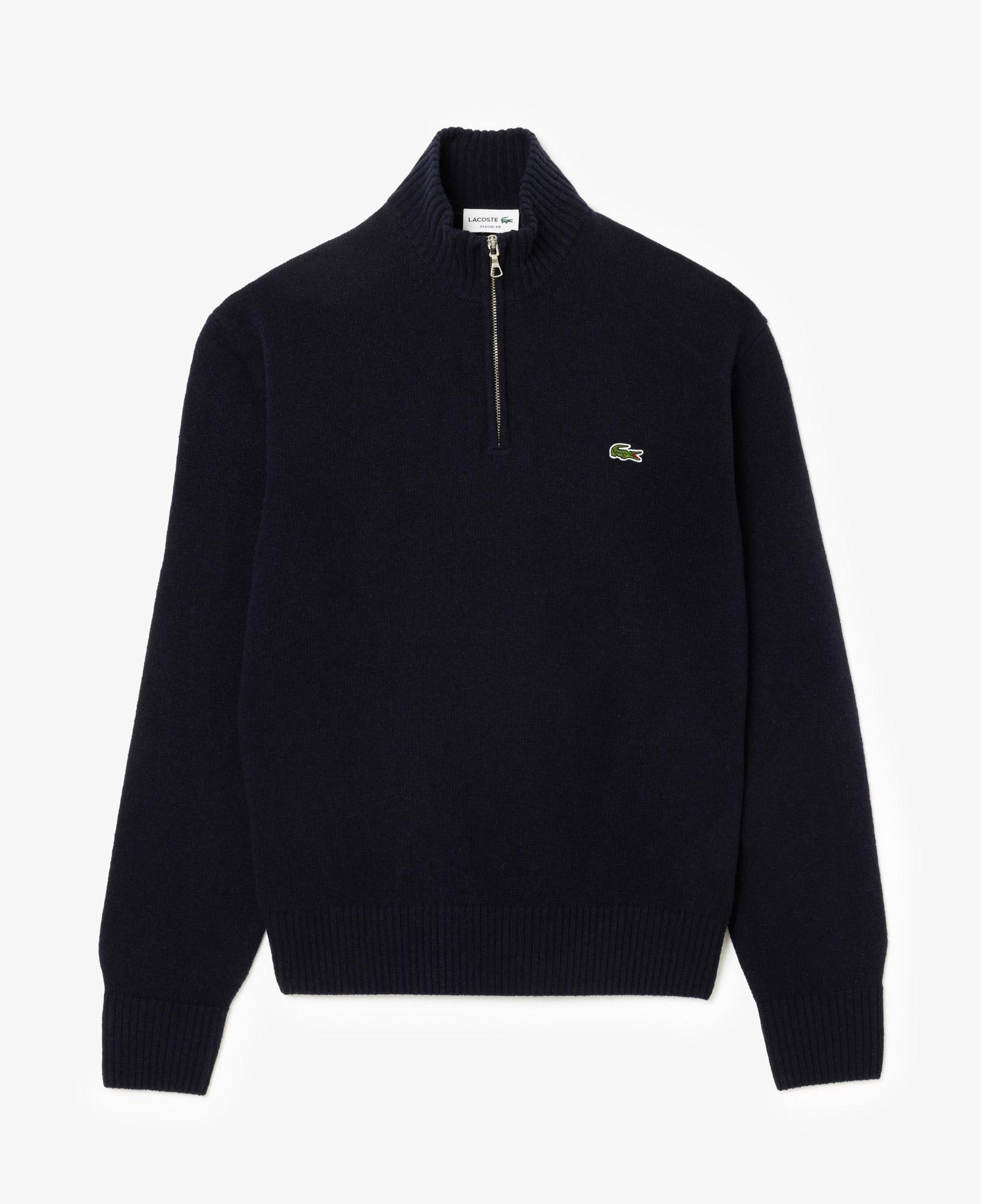 Erkek Classic Fit Yarım Fermuarlı Yün Lacivert Kazak