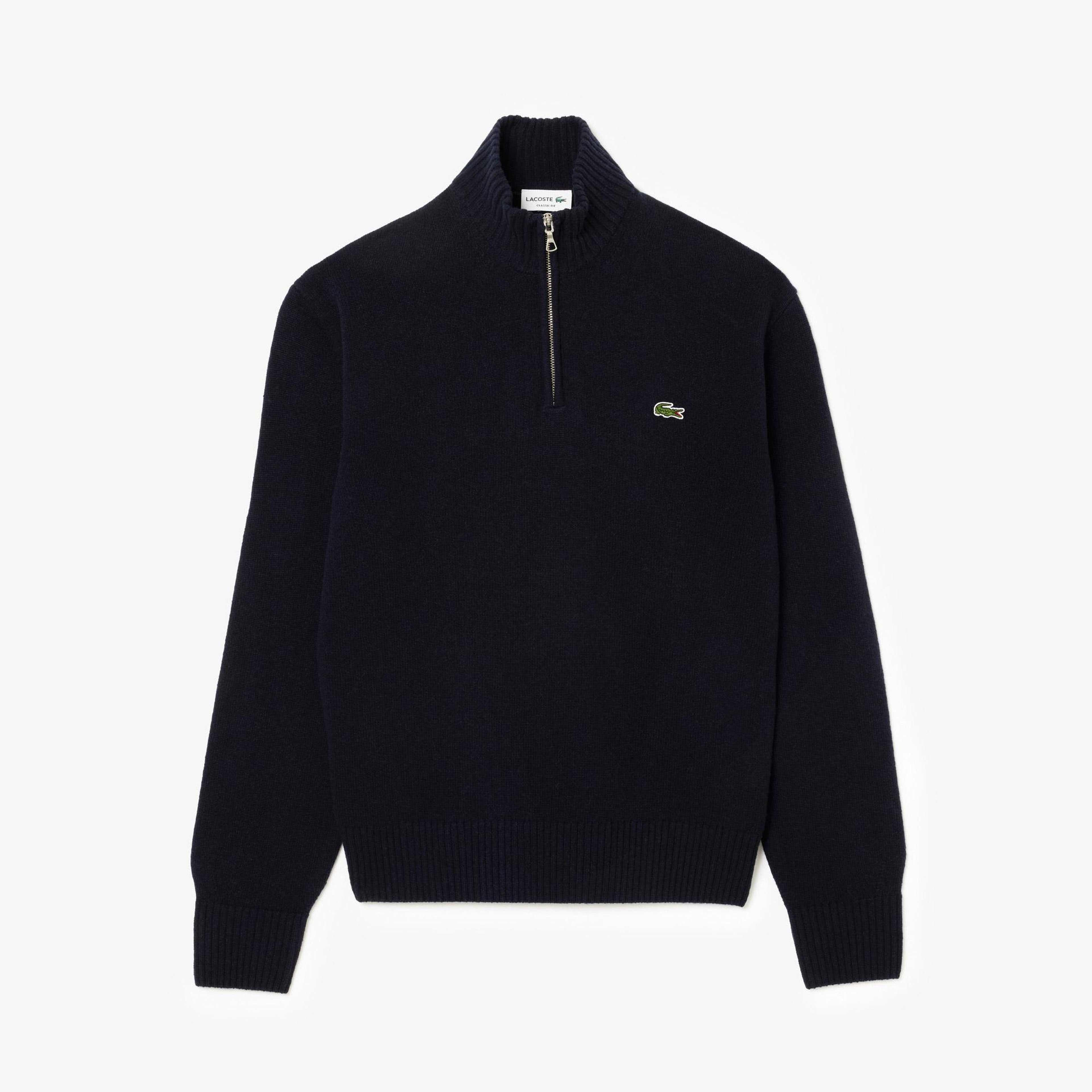 Erkek Classic Fit Yarım Fermuarlı Yün Lacivert Kazak