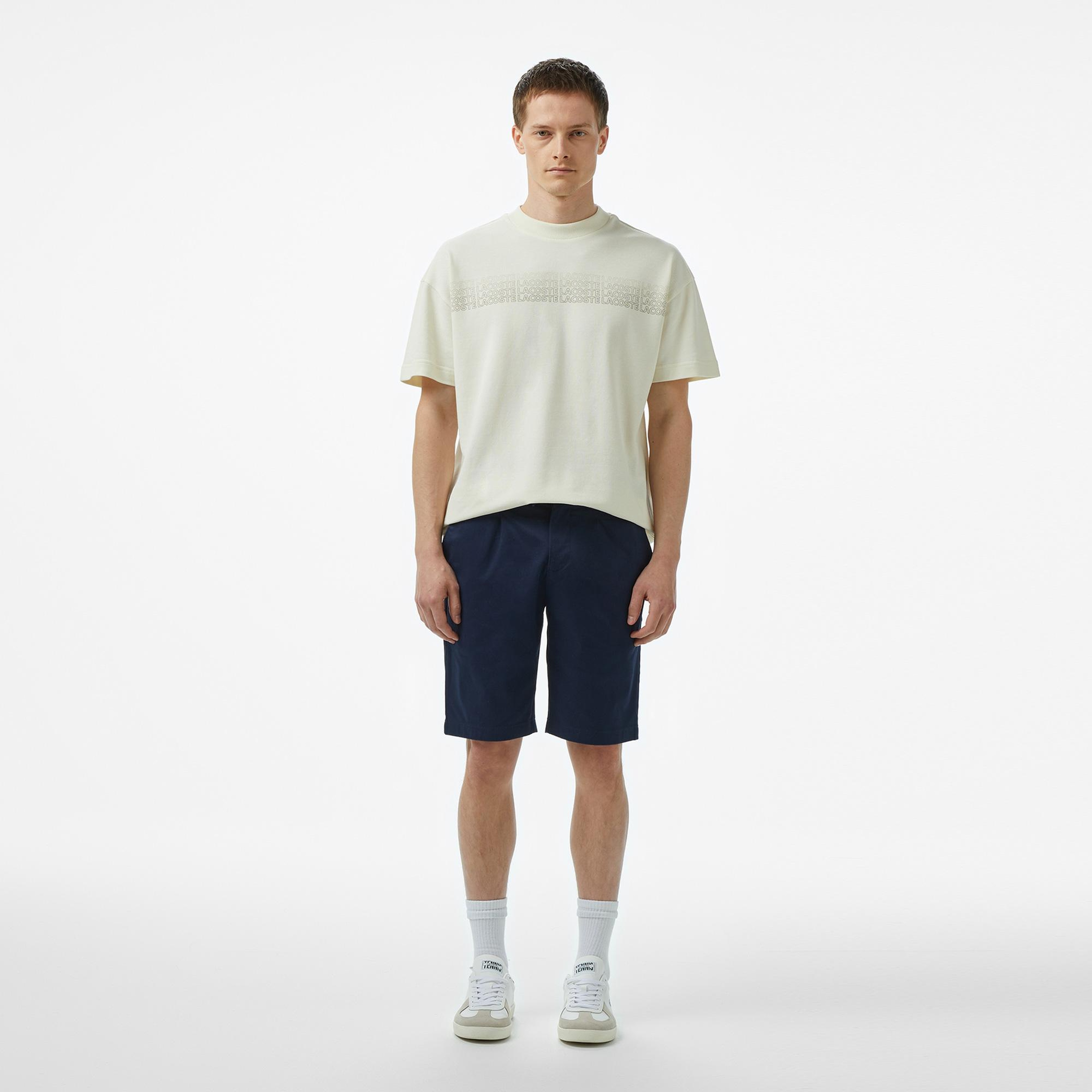 Erkek Tapered Fit Lacivert Keten Karışımlı Bermuda Şort