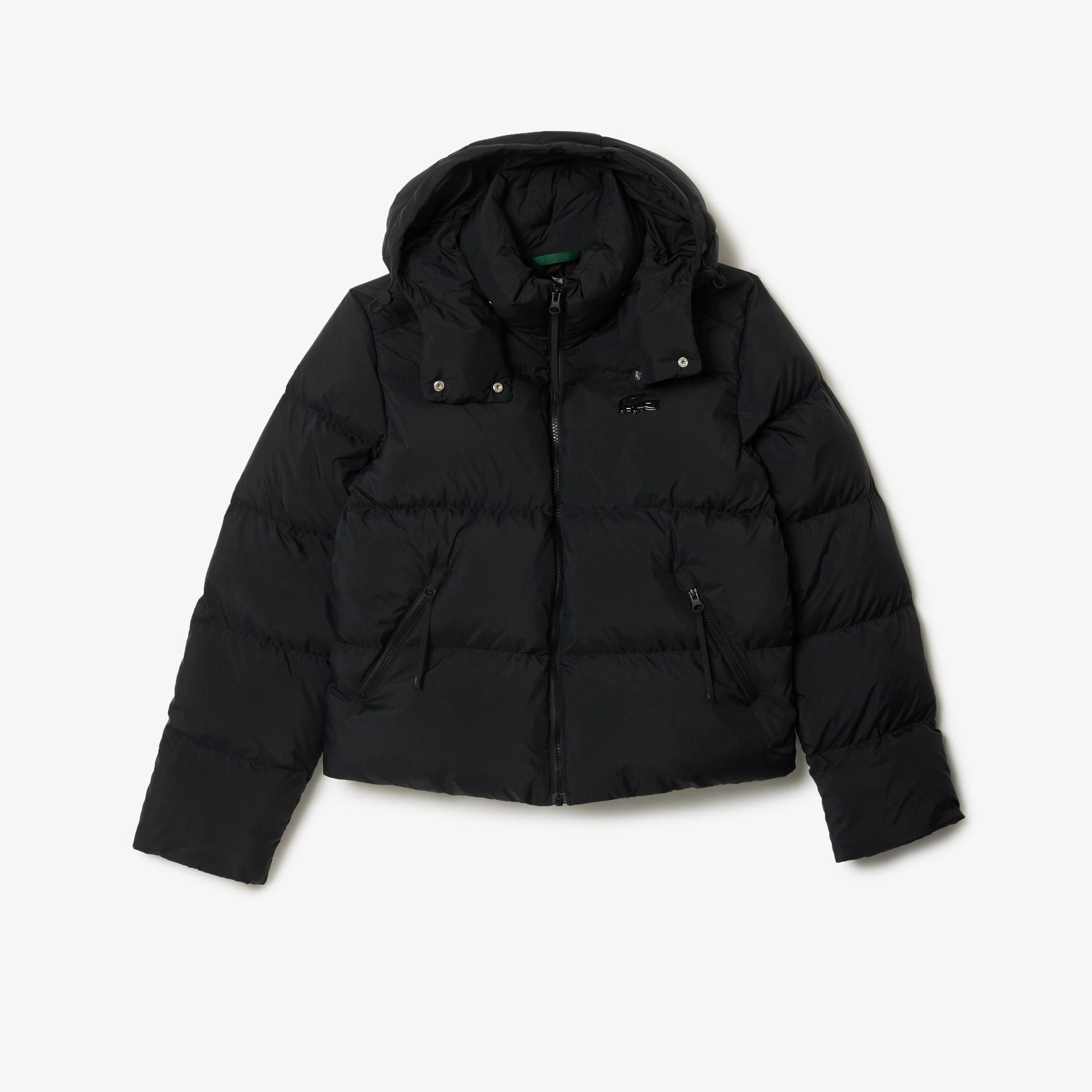 Lacoste Kadın Relaxed Fit Kapüşonlu Siyah Şişme Mont