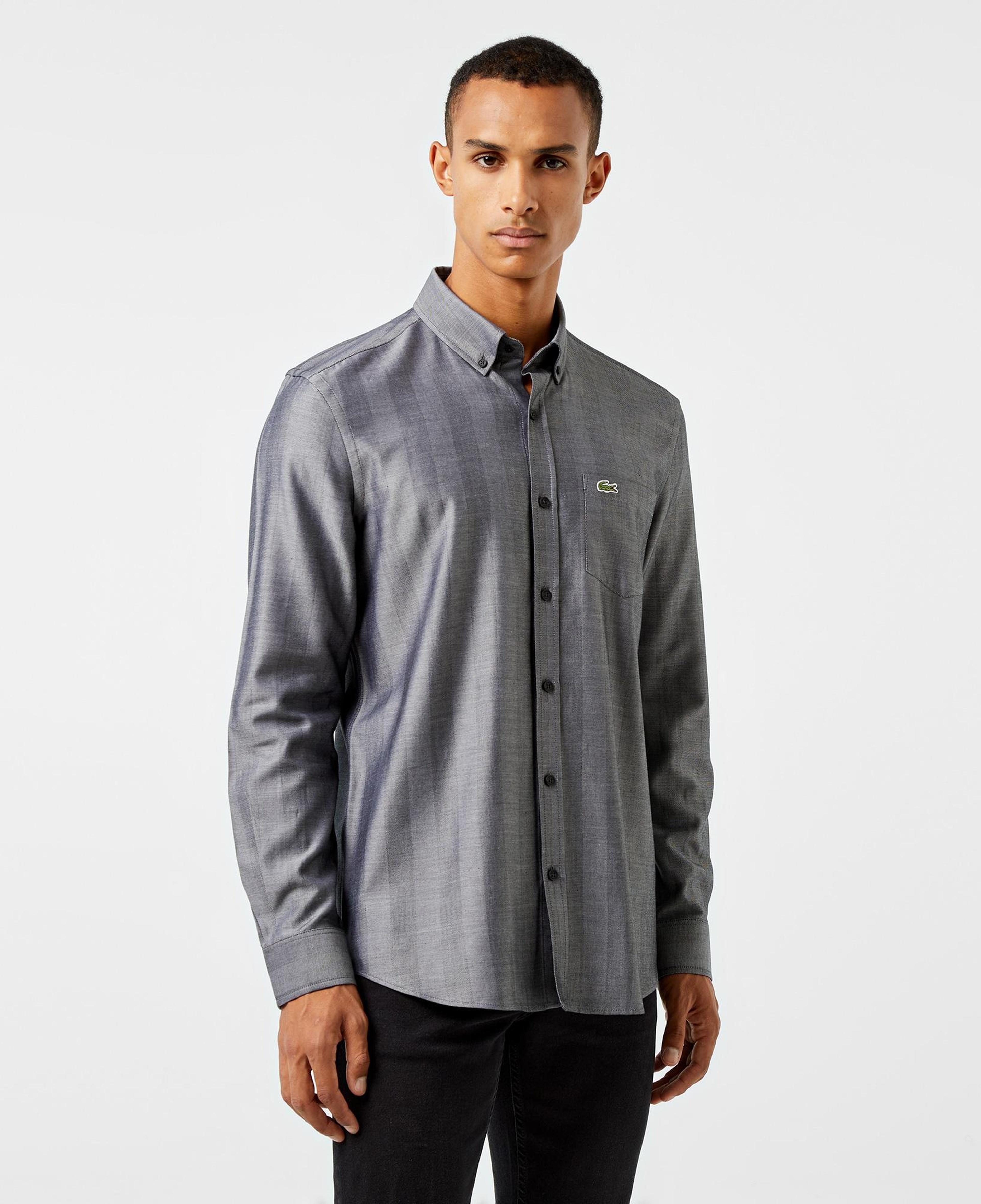 Erkek Slim Fit Düğmeli Yaka Gri Gömlek