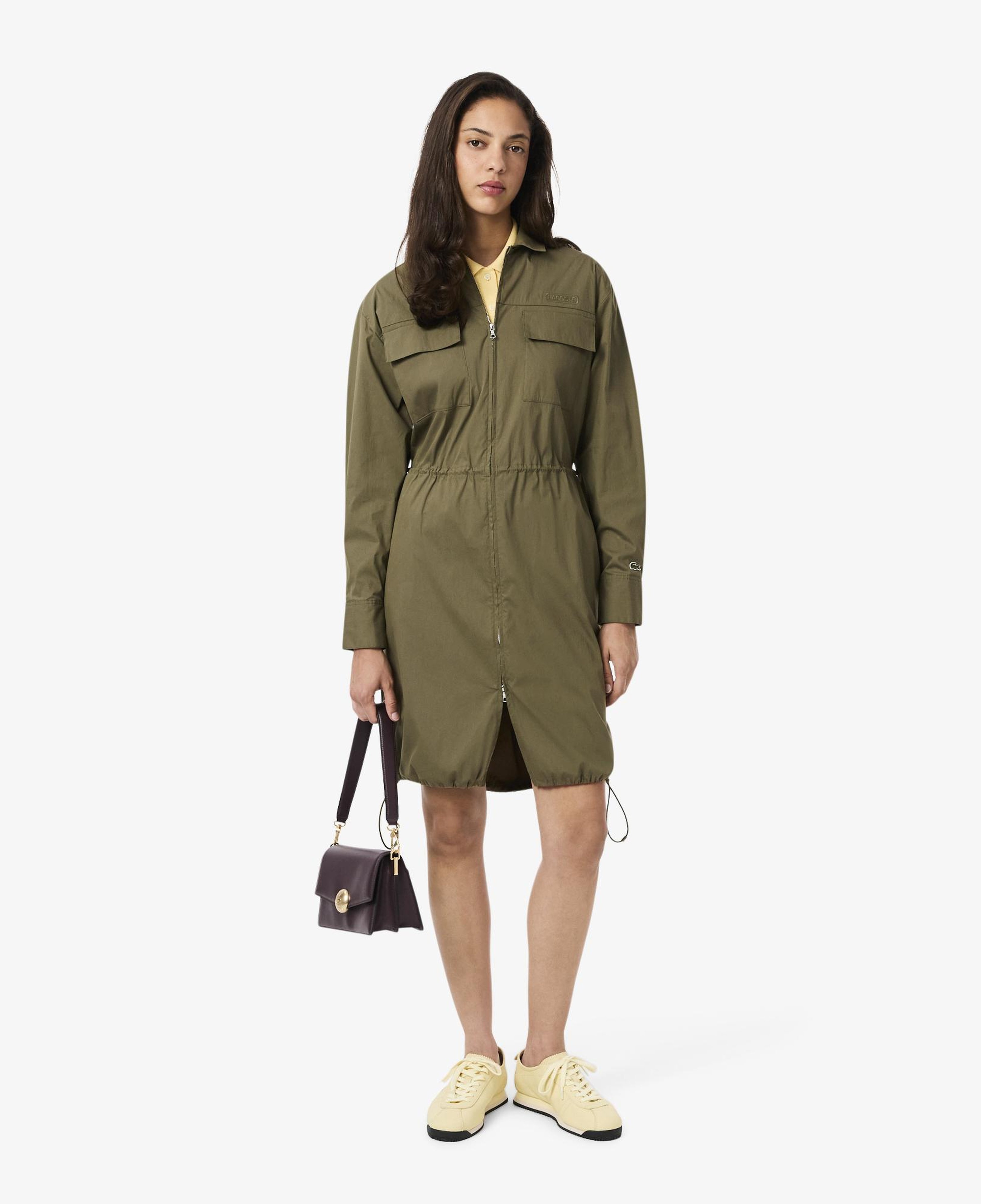 Kadın Oversize Fit Uzun Kollu Fermuarlı Haki Elbise