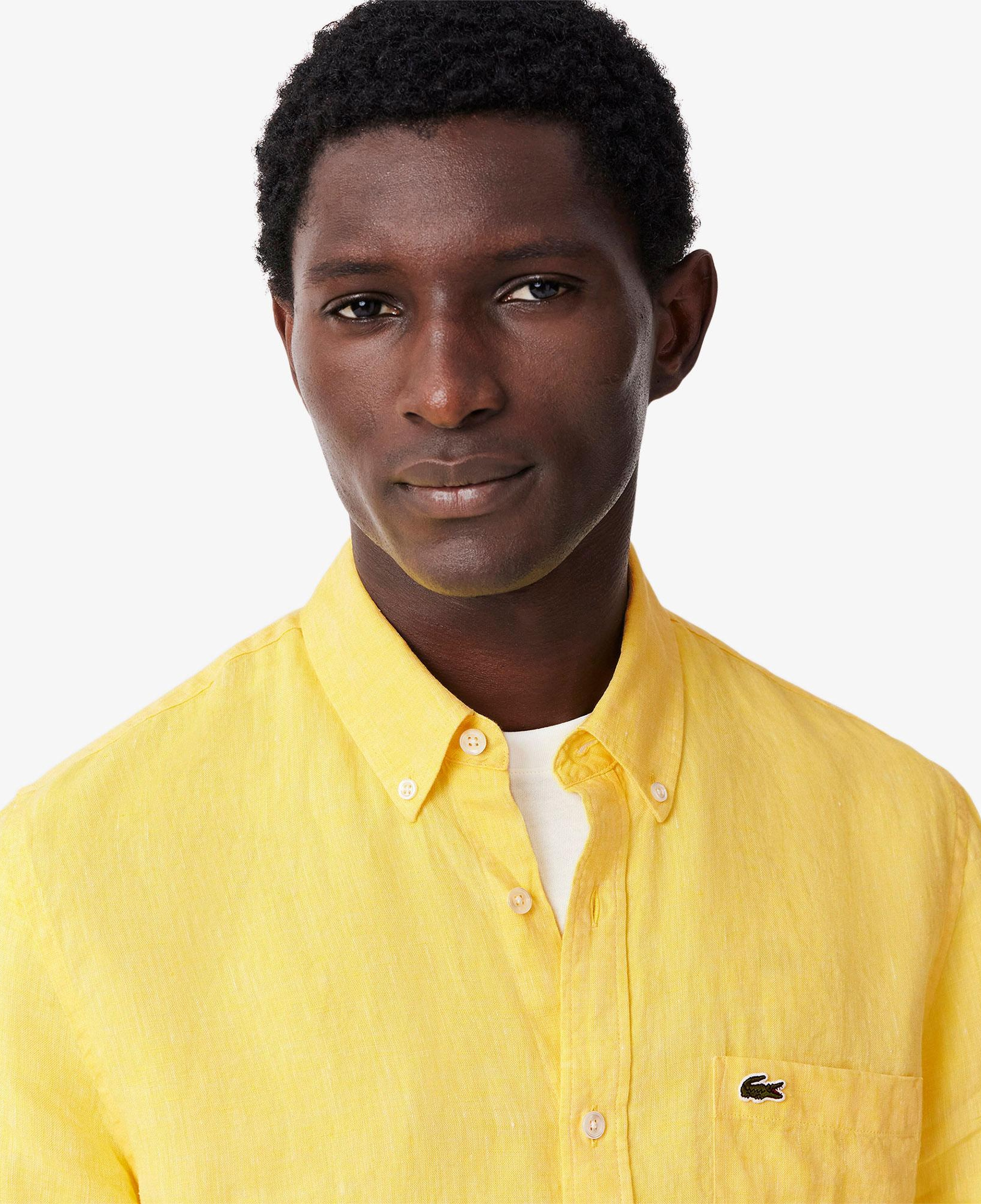 Lacoste Erkek Regular Fit Düğmeli Yaka Keten Sarı Gömlek