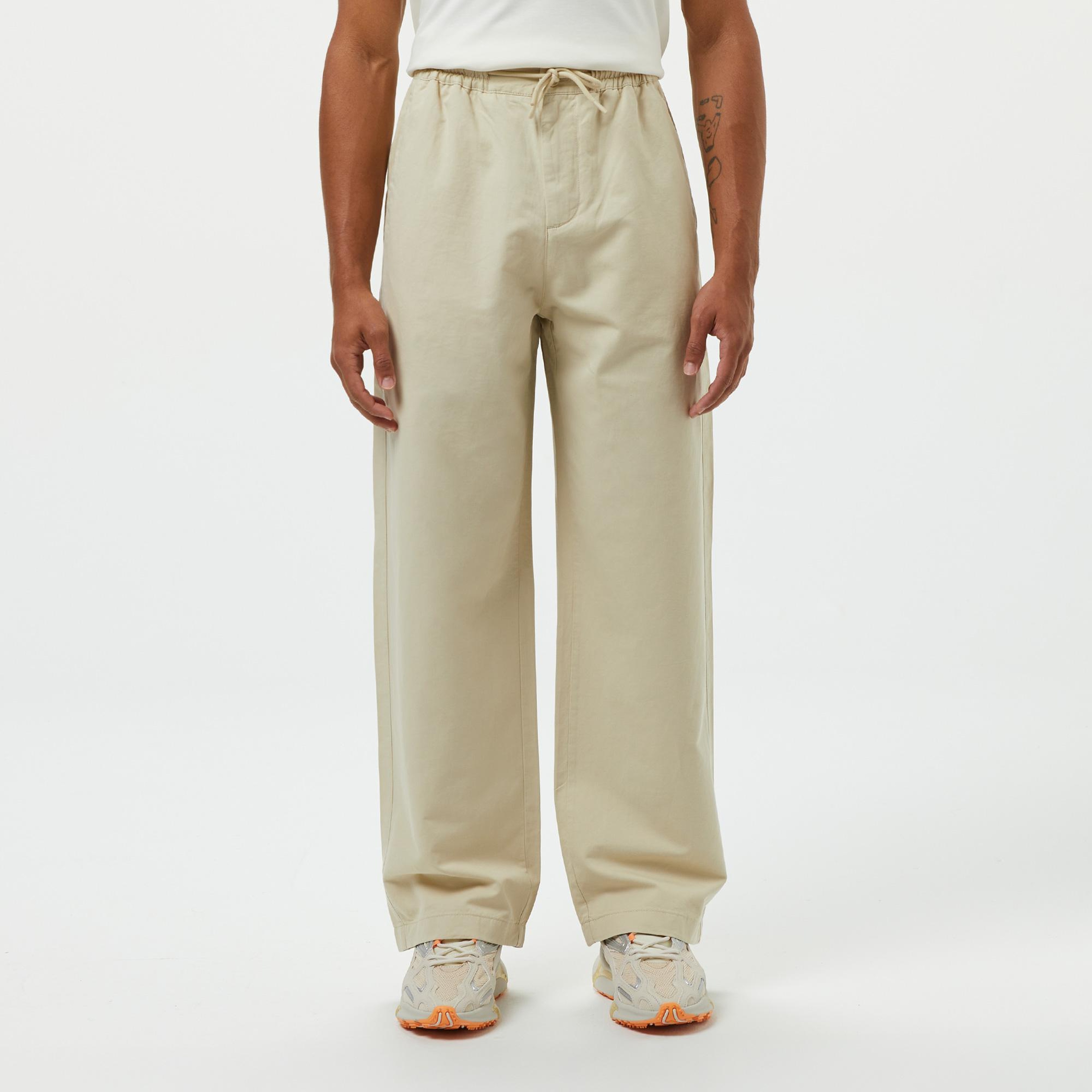 Erkek Relaxed Fit Bej Keten Karışımlı Pantolon
