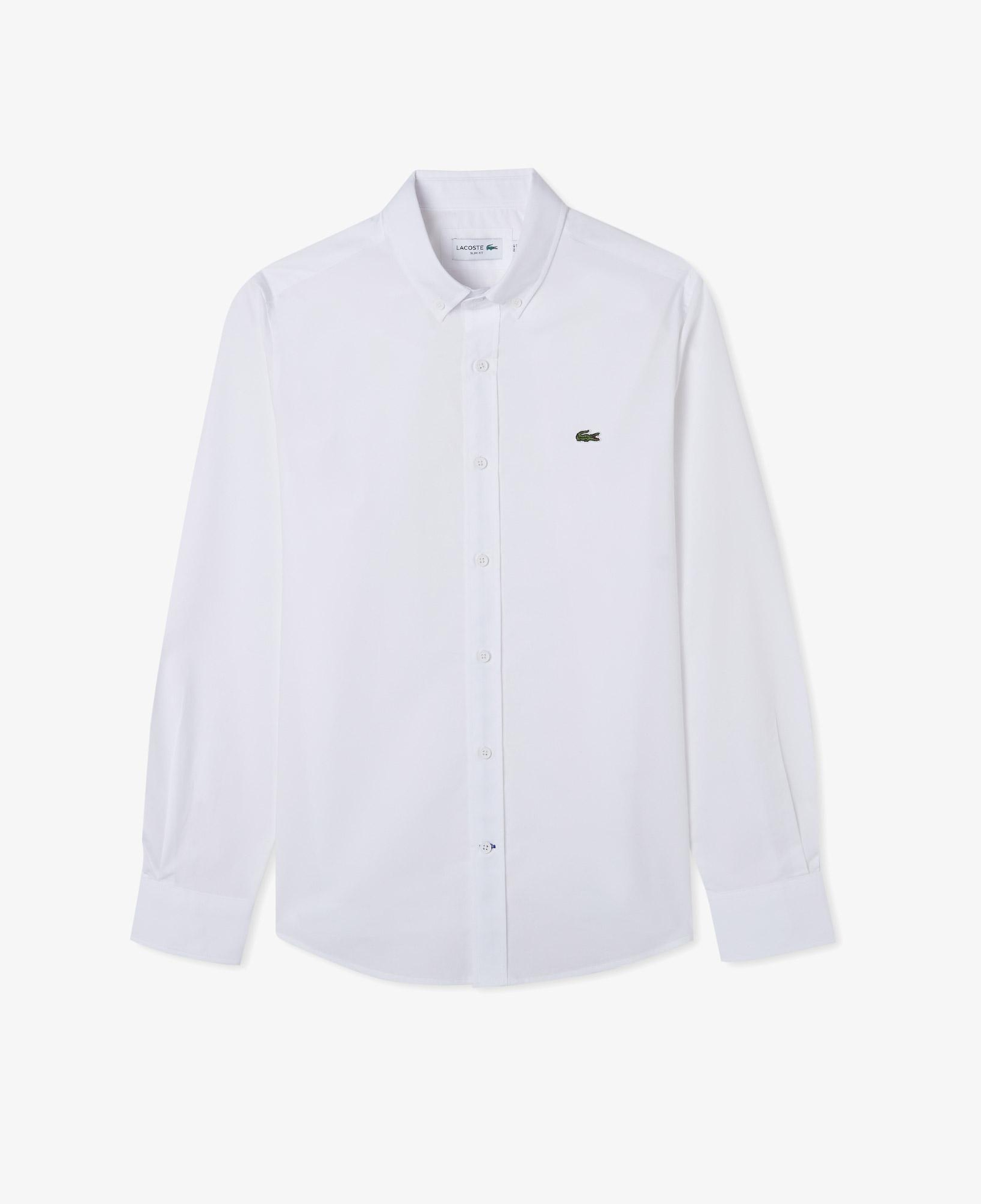 Erkek Slim Fit Düğmeli Yaka Beyaz Gömlek