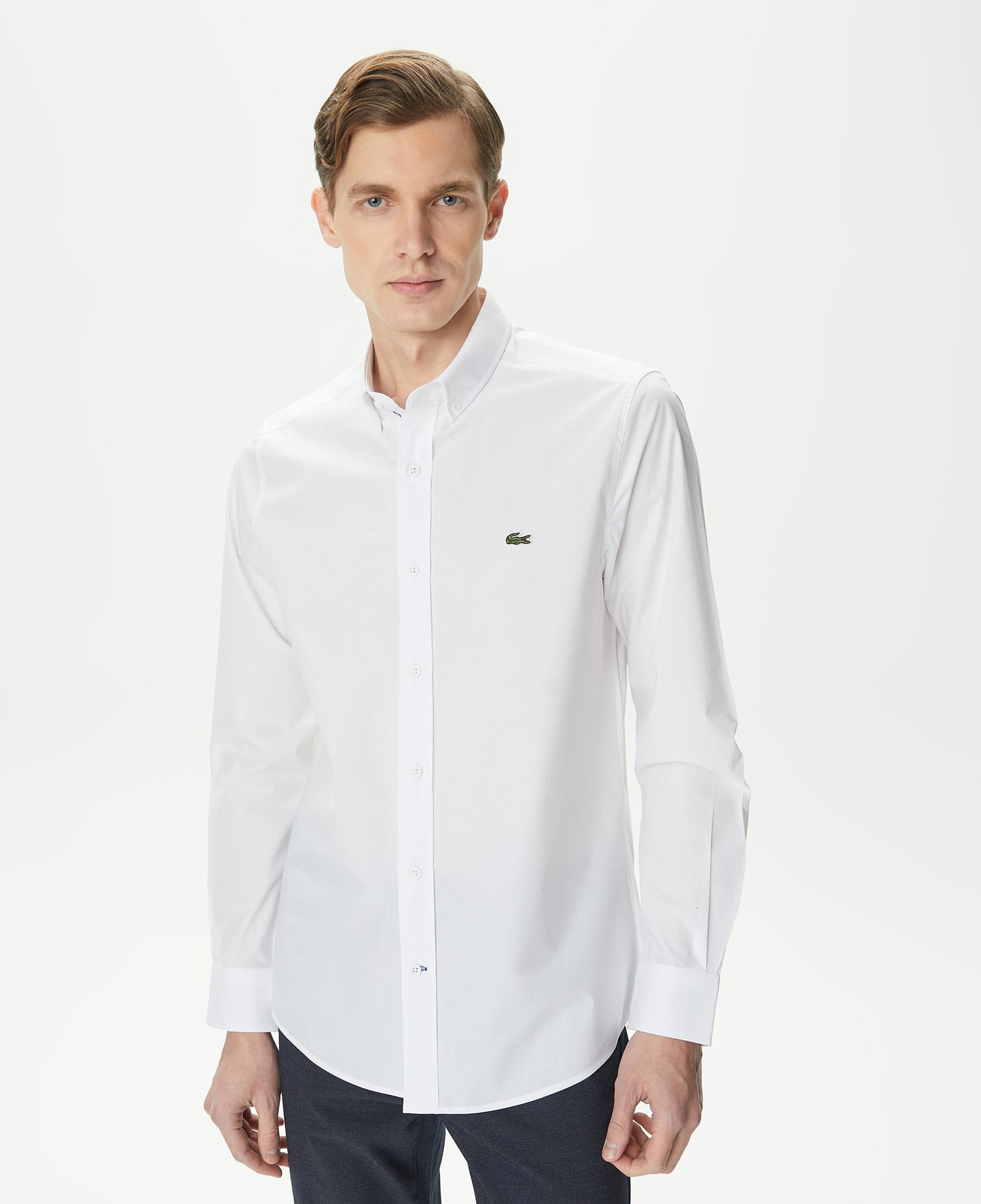Erkek Slim Fit Düğmeli Yaka Beyaz Gömlek