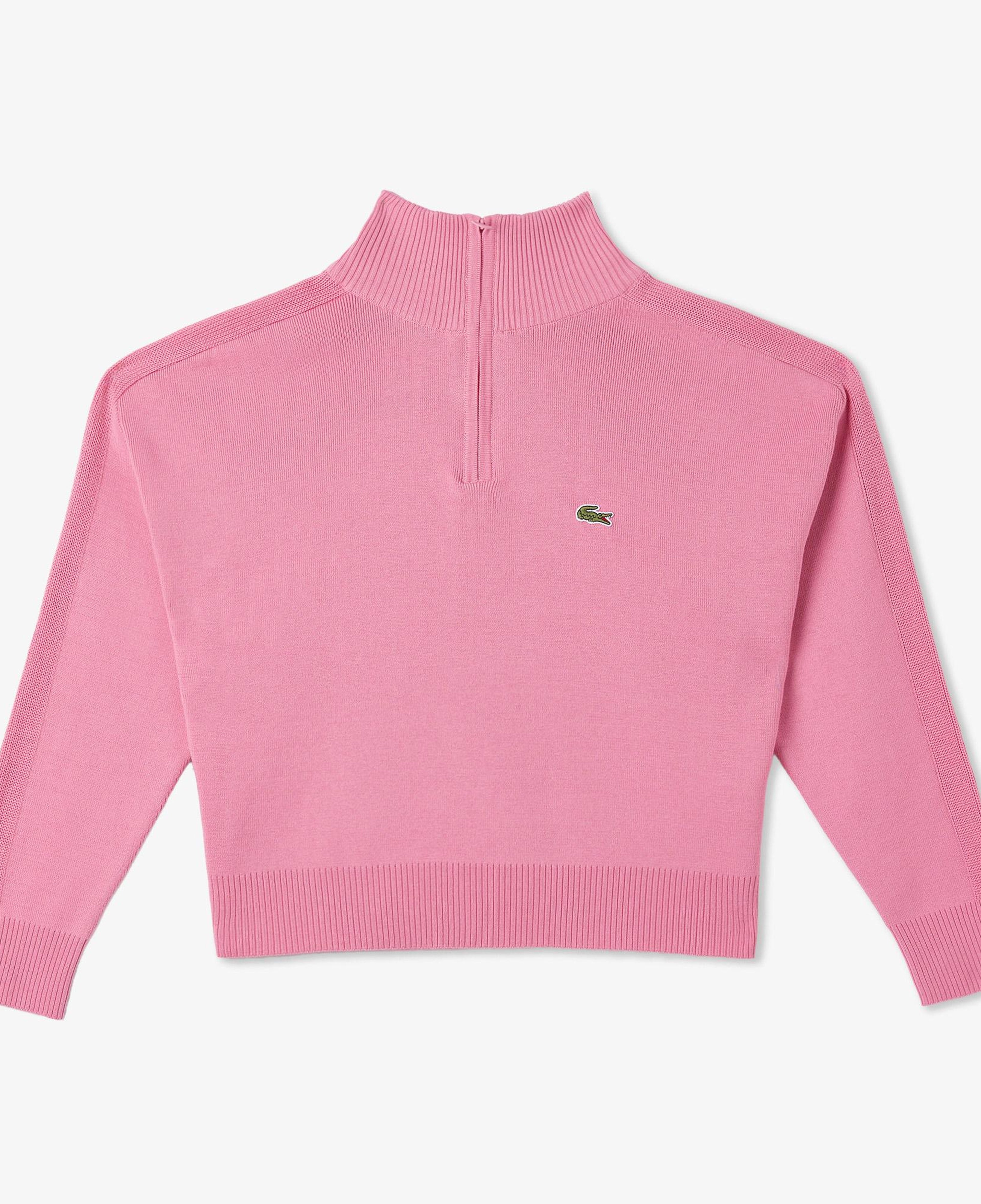 Kadın Relaxed Fit Yarım Fermuarlı Pembe Triko