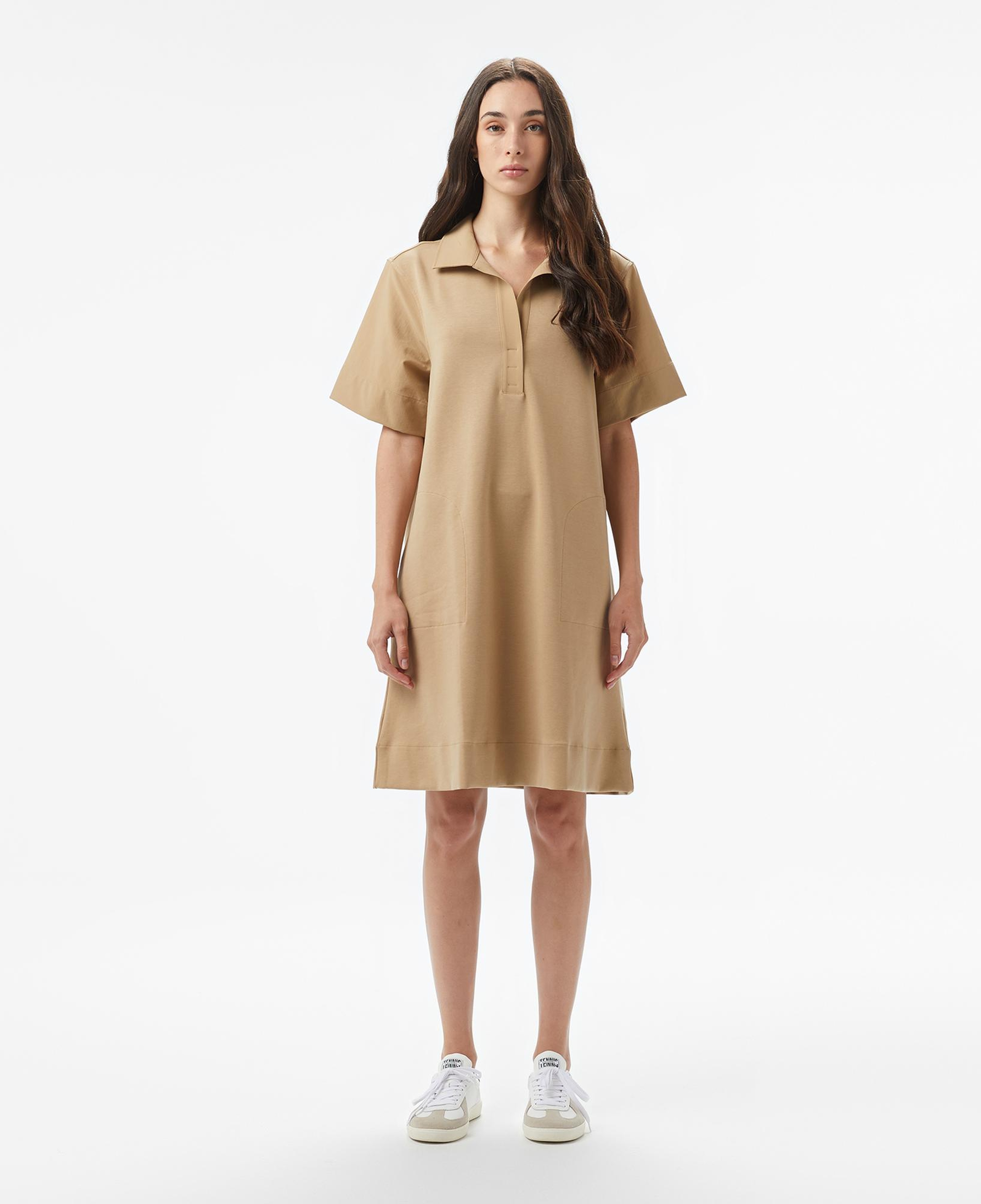 Kadın Relaxed Fit Kısa Kollu Polo Yaka Bej Elbise
