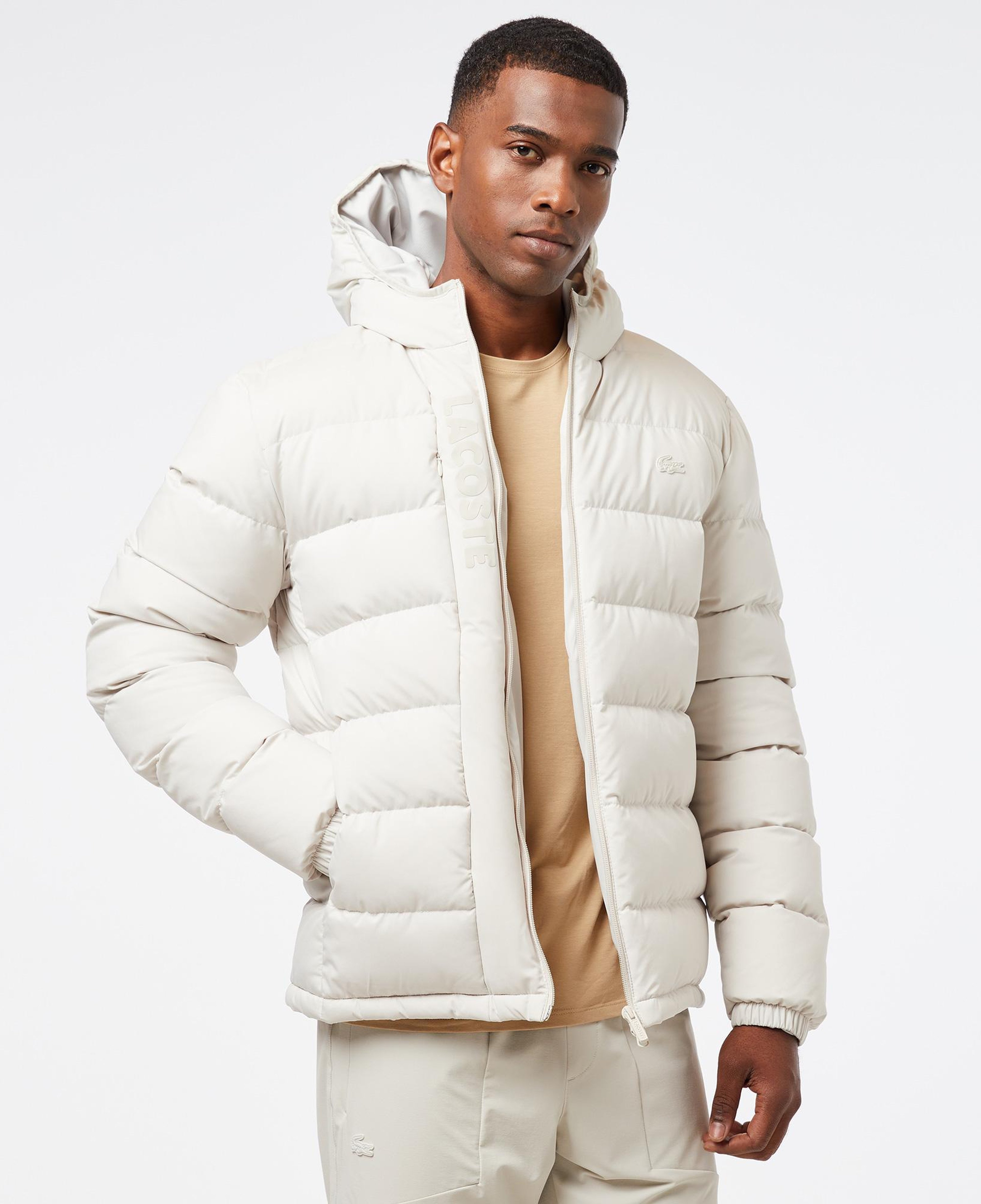 Erkek Regular Fit Kapüşonlu Beyaz Şişme Mont