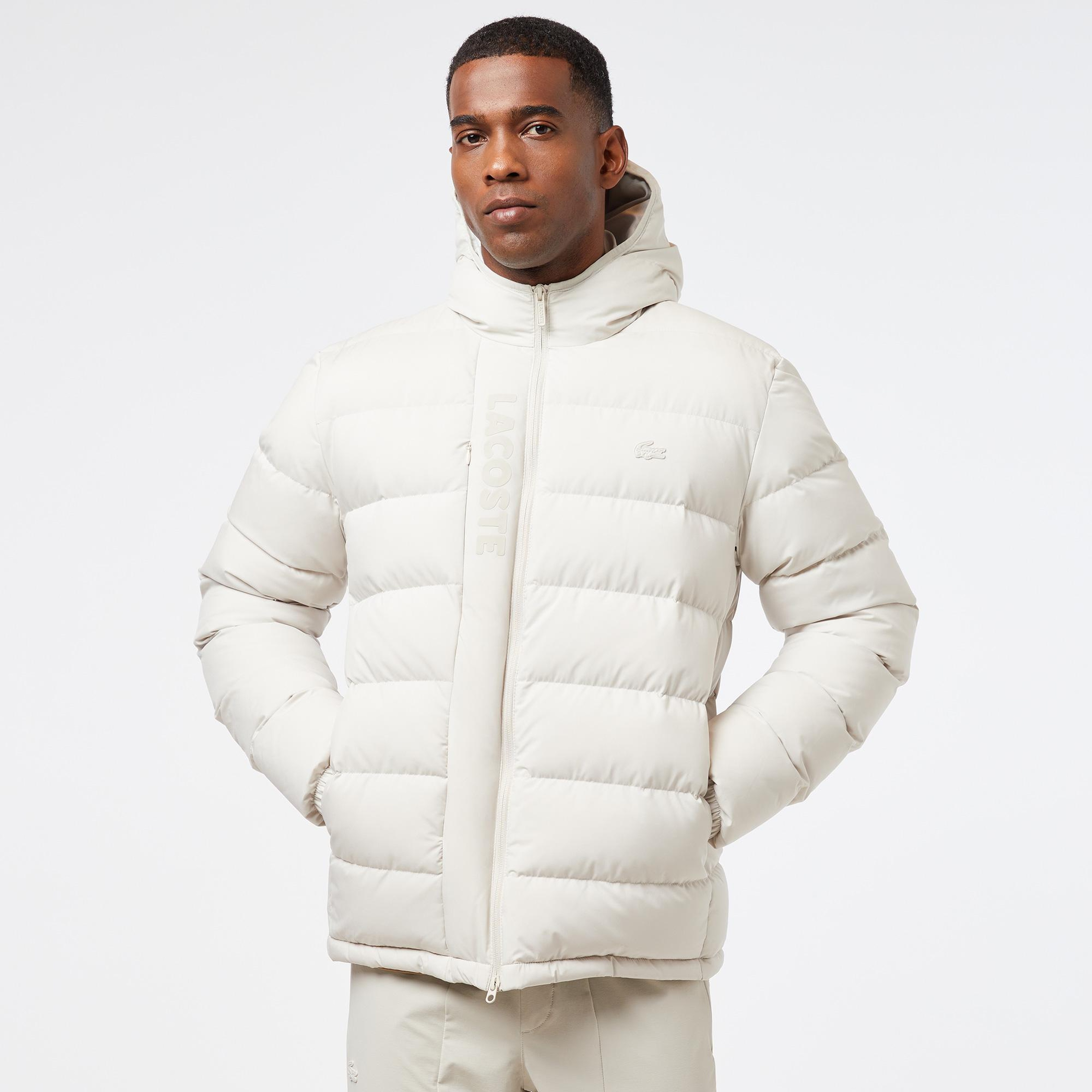 Erkek Regular Fit Kapüşonlu Beyaz Şişme Mont